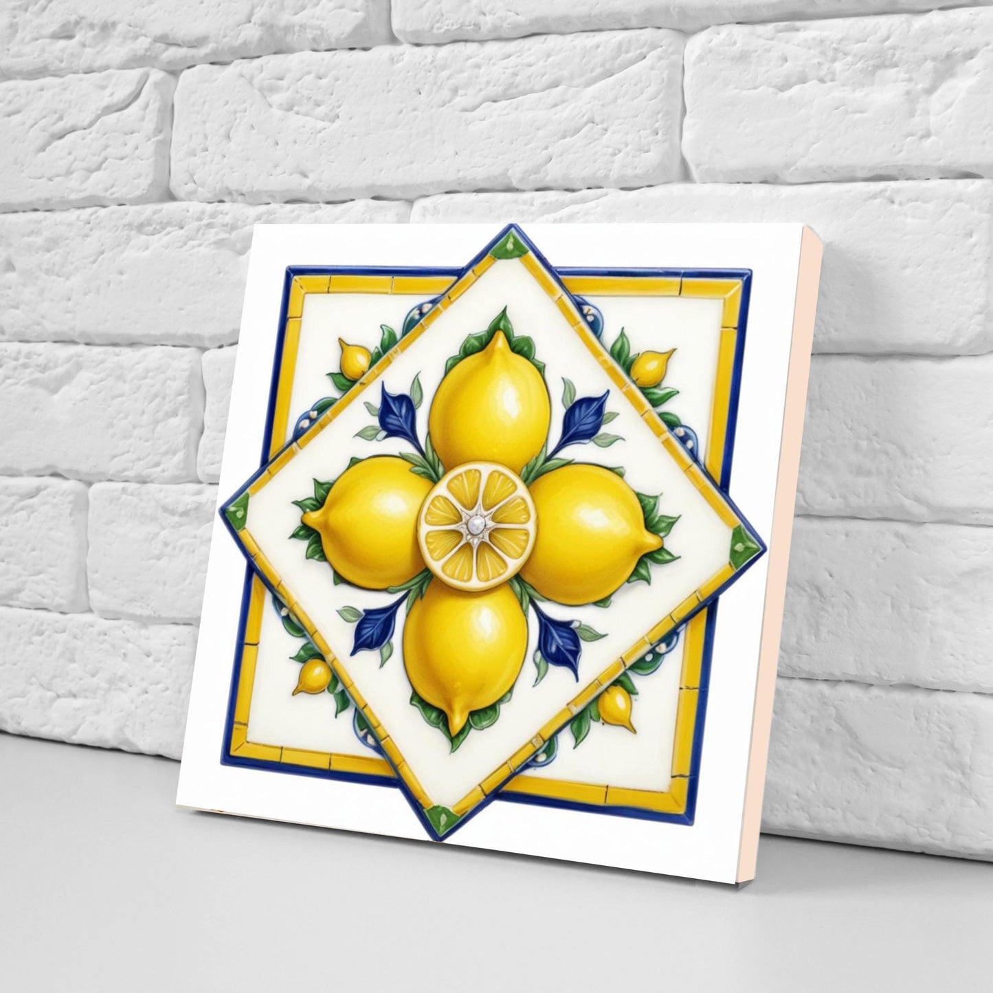 Italian Majolica Lemon Tiles-Set of 2 Mediterranean Sicilian Wall Decor Tiles -Kitchen Backsplash,Bathroom,Shower Wall,Fireplace, Splashback