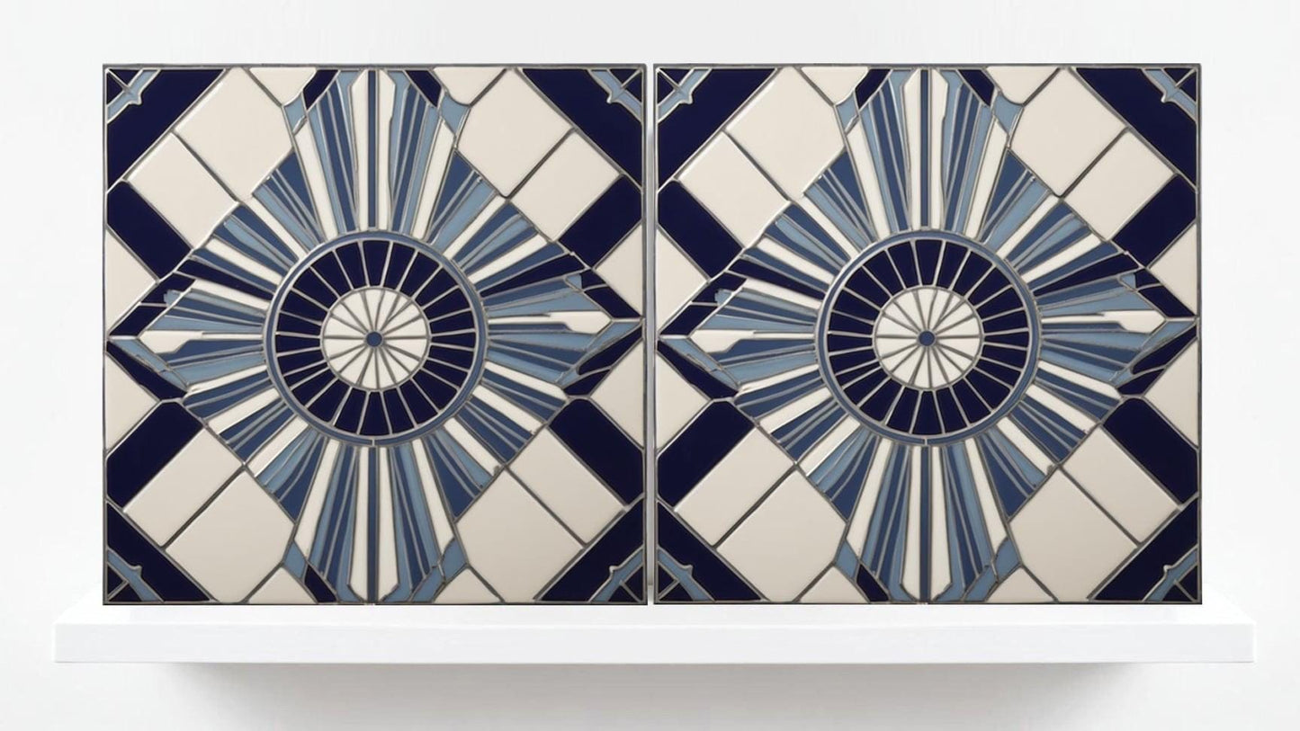 Art Deco Tile Backsplash - Set of 2 Art Deco Wall Decor Geometric Tiles - Kitchen, Bathroom, Sink Splashback,Shower Wall Art,Fireplace Tiles