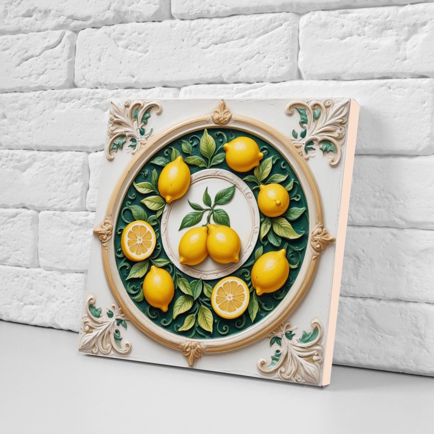 Italian Majolica Lemon Tiles - Set of 2 Mediterranean Wall Decor Tiles -Kitchen Backsplash,Bathroom, Shower Wall,Sink Splashback, Fireplace