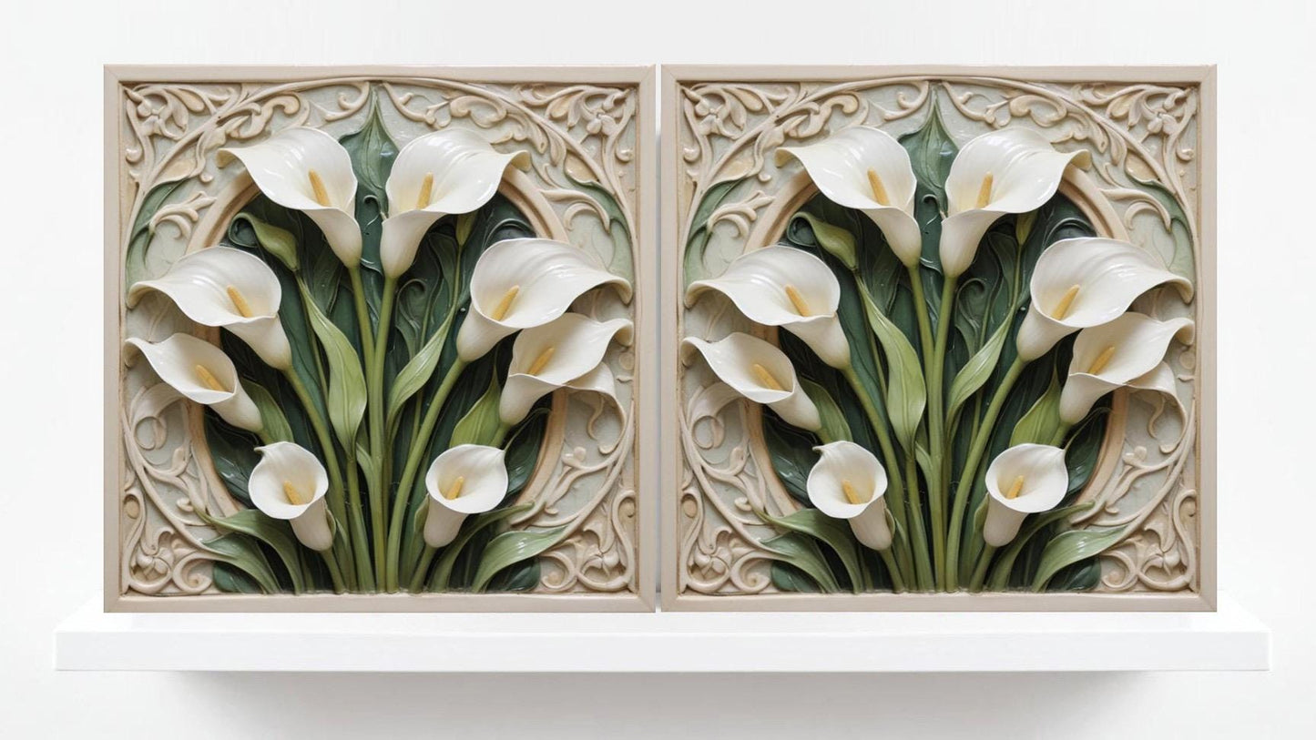 Calla Lily Tile Art Nouveau Tiles - Set of 2 - Flower Botanical Art Flat Print Ceramic Tiles -Kitchen Backsplash, Bathroom,Sink Splashback