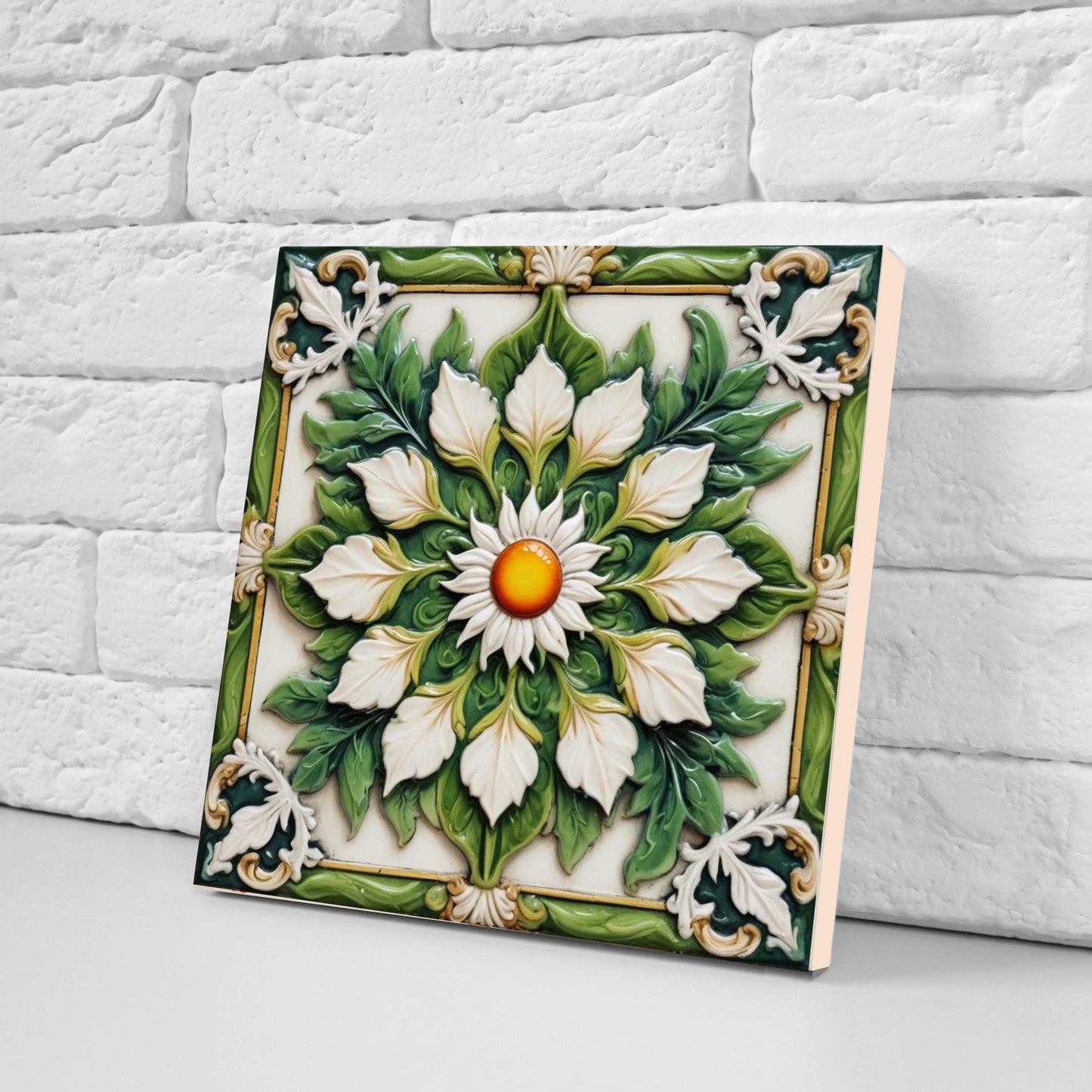 Italian Majolica Tiles Flower -Set of 2 Sicilian Wall Decor Tiles-Kitchen Backsplash Tiles, Sink Splashback,Bathroom,Shower Wall Art,Coaster