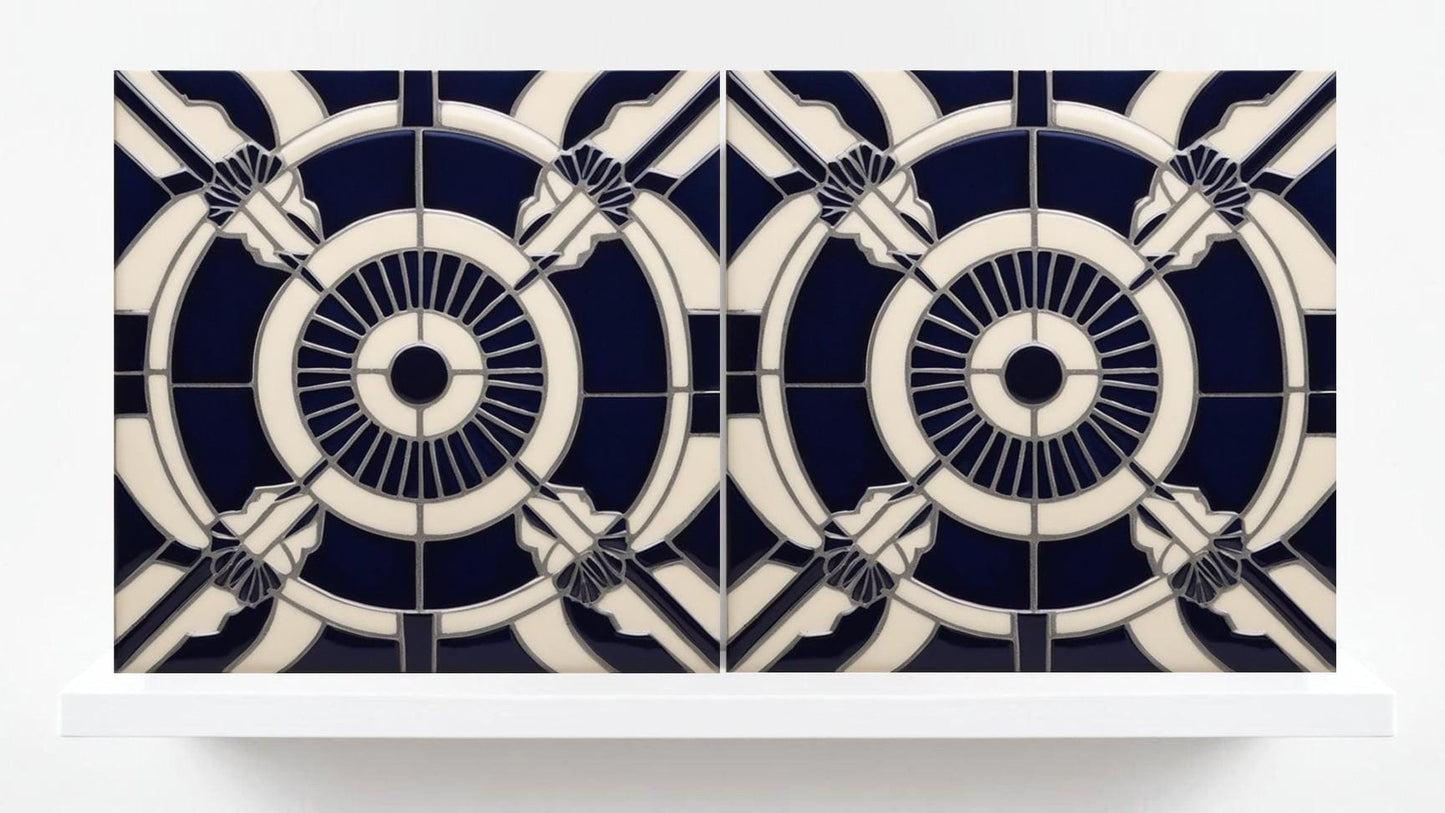 Art Deco Ceramic tiles - Set of 2 Art Deco Wall Decor Geometric Tiles - Kitchen Backsplash Tiles, Table Decorative Tiles, Bathroom Tiles