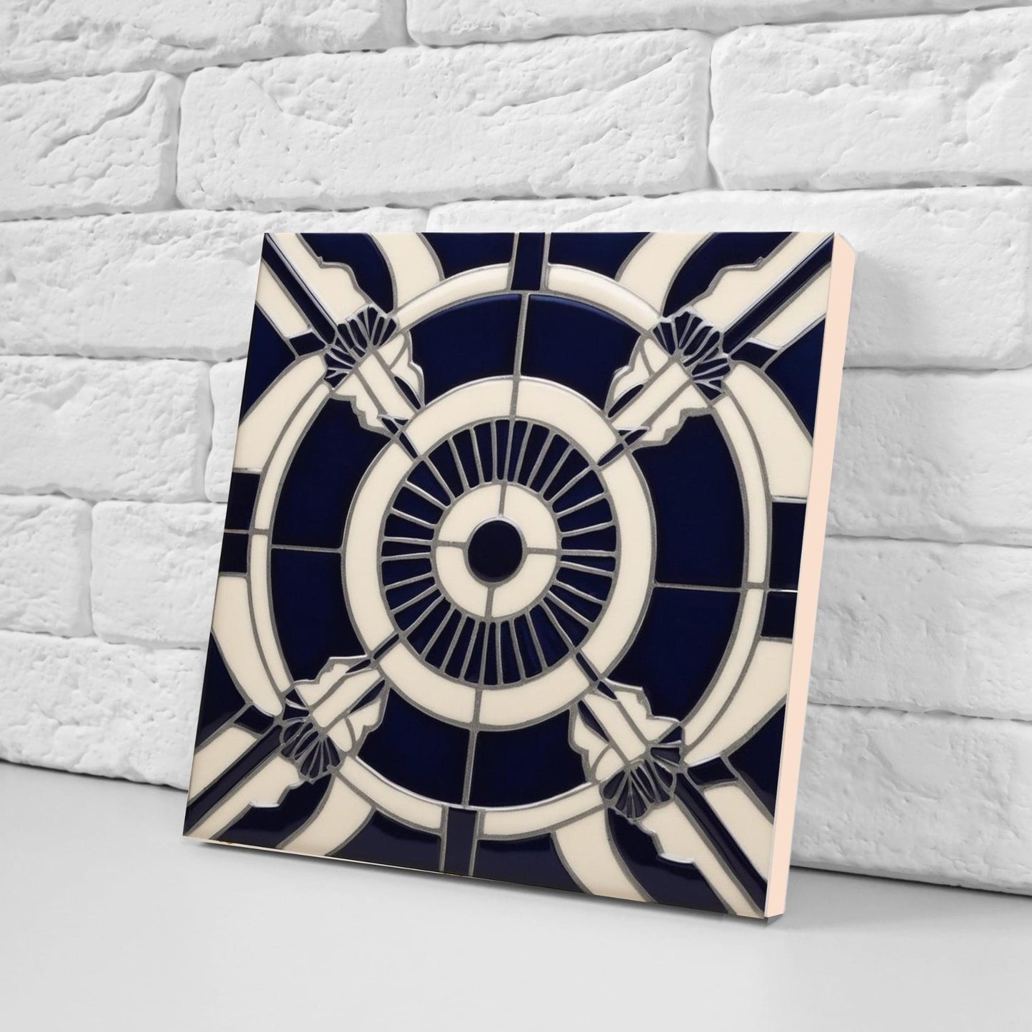 Art Deco Ceramic tiles - Set of 2 Art Deco Wall Decor Geometric Tiles - Kitchen Backsplash Tiles, Table Decorative Tiles, Bathroom Tiles