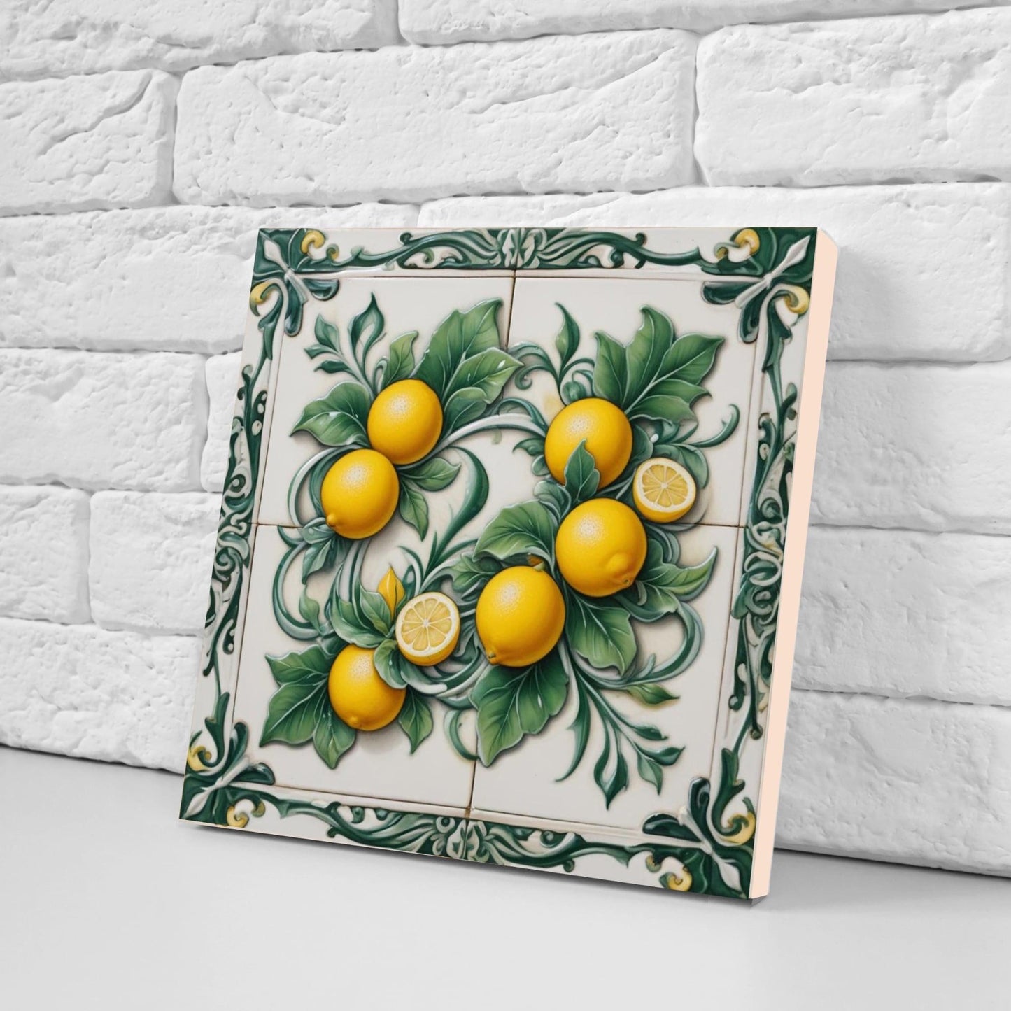 Italian Majolica Lemon Tiles - Set of 2 Mediterranean Wall Decor Tiles -Kitchen Backsplash,Bathroom,Shower Wall,Fireplace, Sink Splashback