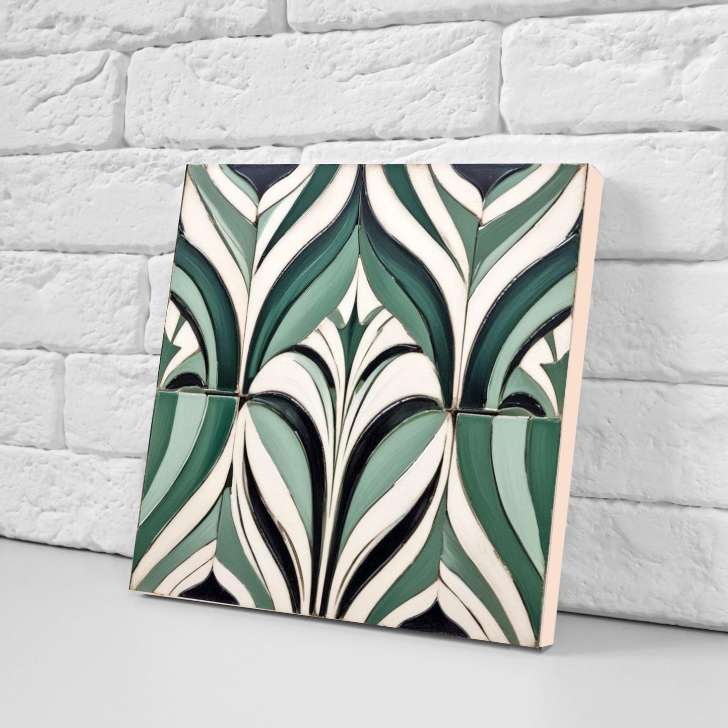Art Deco Ceramic Tiles Green-Set of 2 Art Deco Wall Decor Geometric Tiles -Kitchen Backsplash,Shower,Bathroom Wall,Sink Splashback,Fireplace