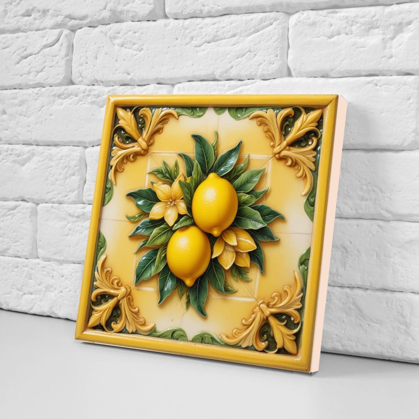 Italian Majolica Lemon Tiles-Set of 2 Fruit Wall Decor Print -Kitchen Backsplash Tiles, Shower,Bathroom,Fireplace, Sink Splashback,Fireplace