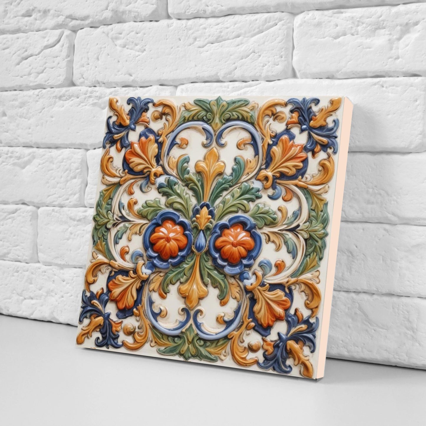 Italian Majolica Tiles - Set of 2 Sicilian Wall Decor Tile - Kitchen Backsplash, Sink Splashback,Bathroom,Shower Wall Art,Fireplace,Coaster