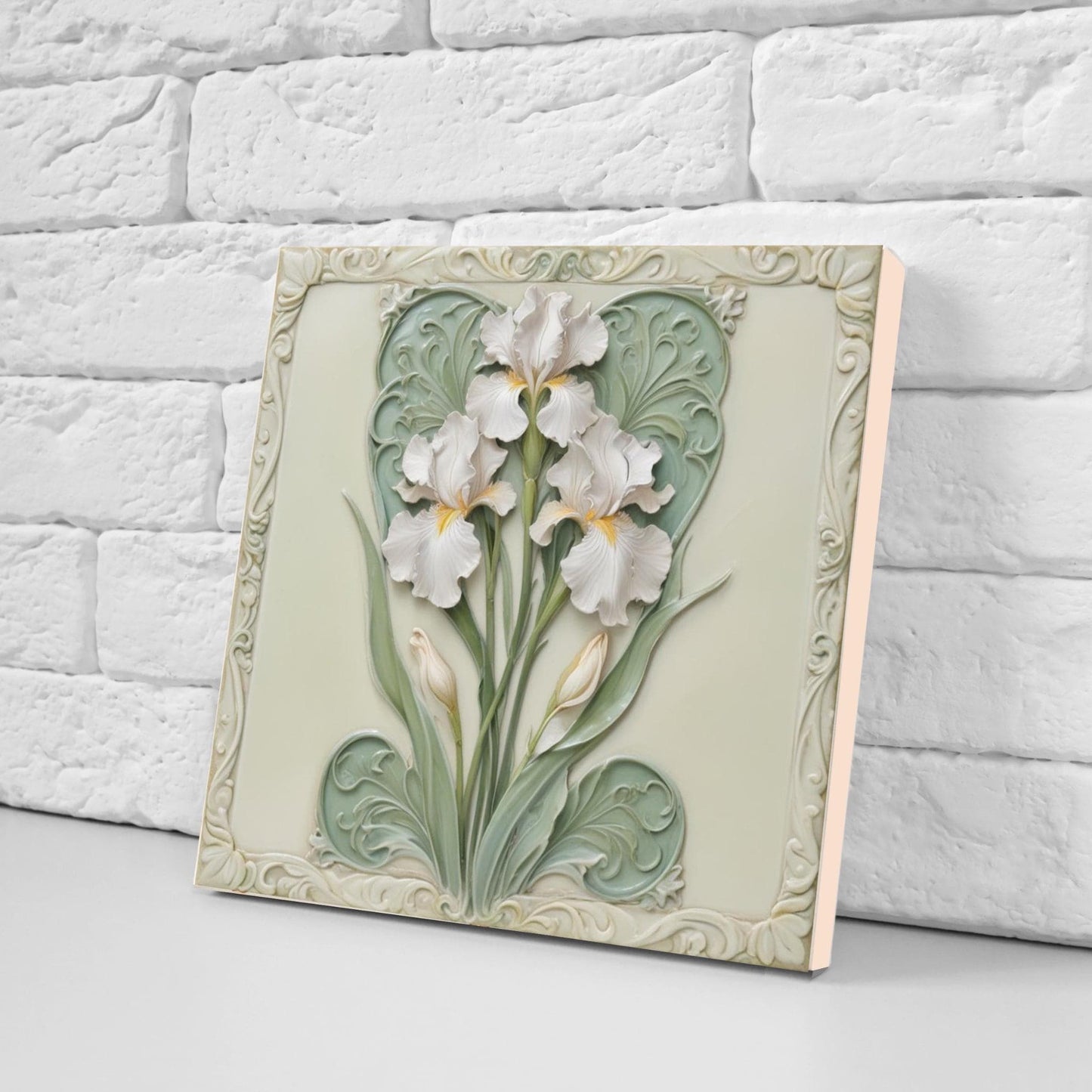 Art Nouveau Flower Ceramic tiles-Set of 2 Botanical Wall Decor-Iris Print,Kitchen Backsplash,Bathroom,Shower Decor,Sink Splashback,Fireplace