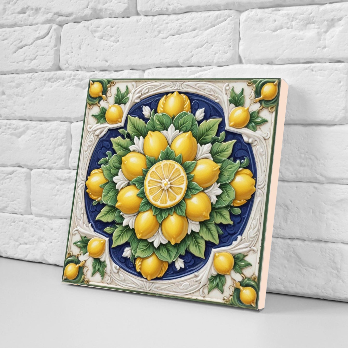 Italian Majolica Lemon Tiles - Set of 2 Mediterranean Wall Decor Tiles -Kitchen Backsplash,Bathroom, Shower Wall,Sink Splashback, Fireplace