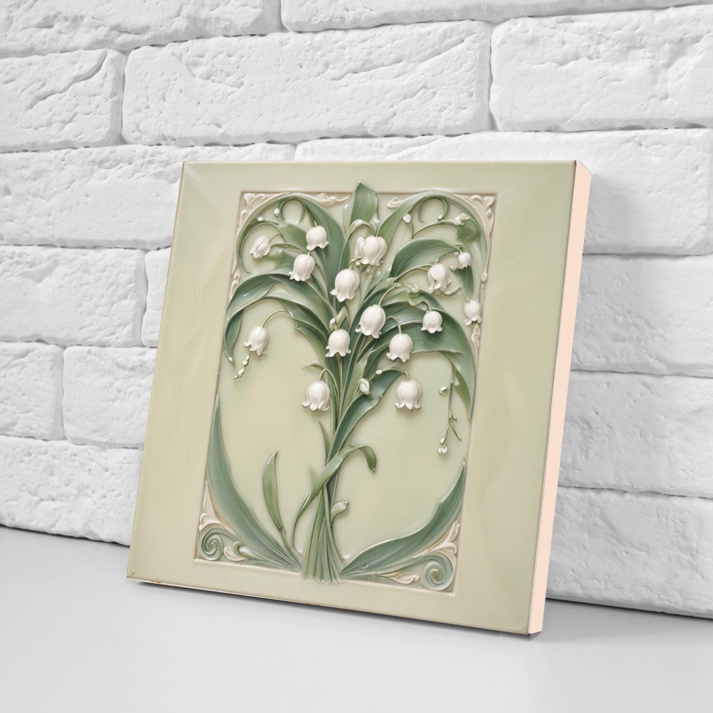 Lily of the Valley Tile Flower Ceramic Tiles - Set of 2 Art Nouveau Wall Decor, Kitchen Backsplash ,Shower, Bathroom Wall ,Sink Splashback
