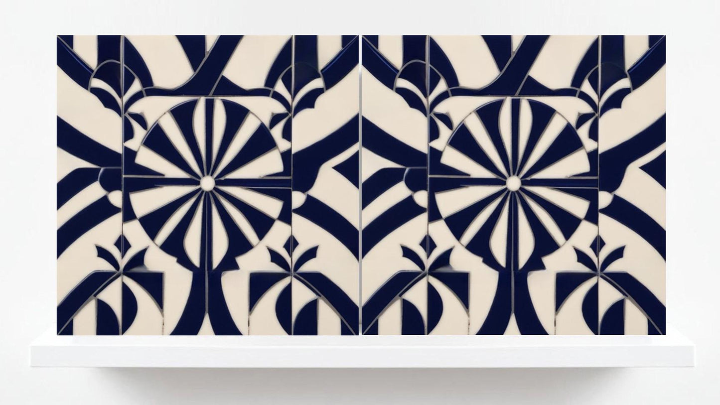 Art Deco Ceramic tiles Blue - Set of 2 Art Deco Wall Decor Geometric Tiles - Kitchen Backsplash , Bathroom, Sink Splashback, Accent Wall Art