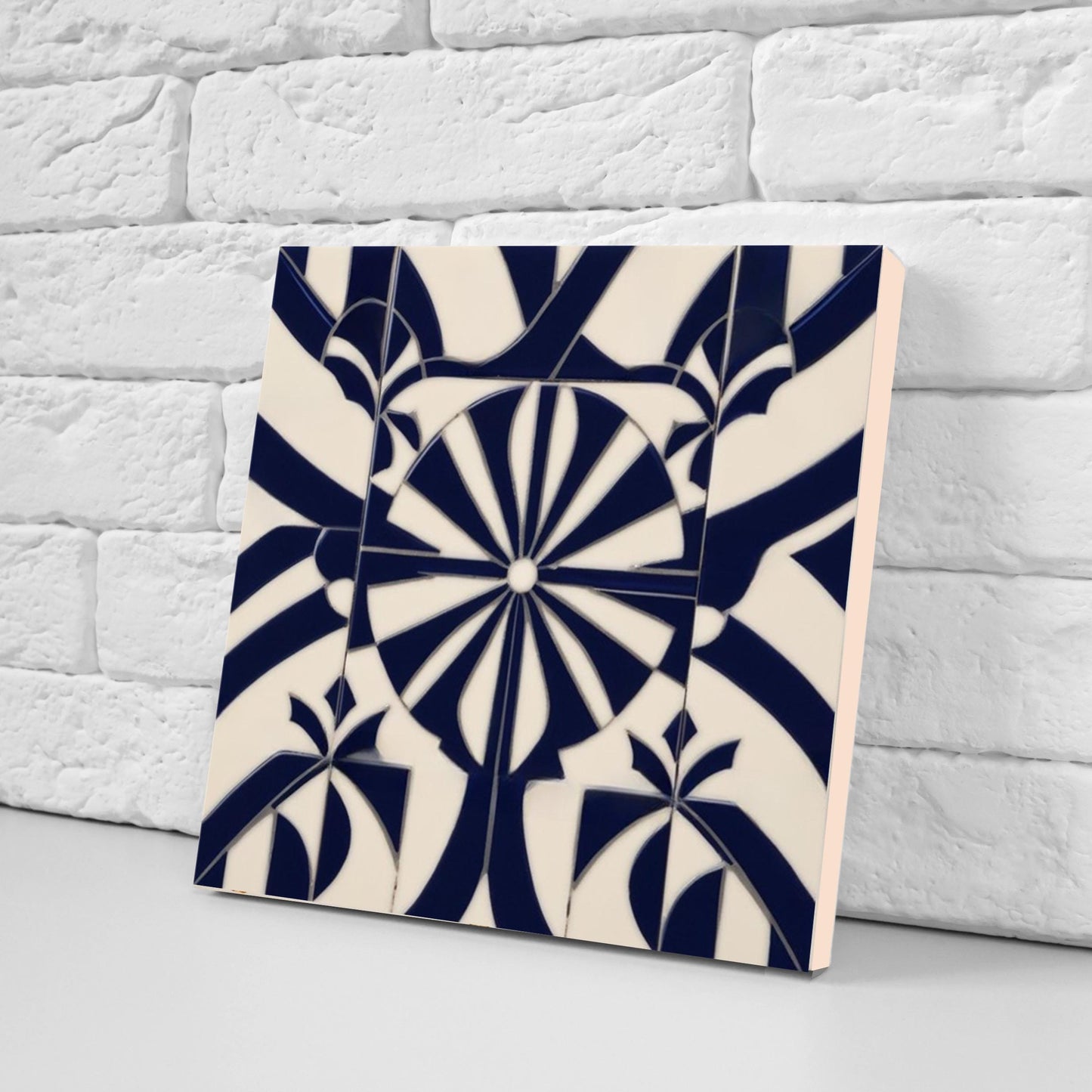 Art Deco Ceramic tiles Blue - Set of 2 Art Deco Wall Decor Geometric Tiles - Kitchen Backsplash , Bathroom, Sink Splashback, Accent Wall Art