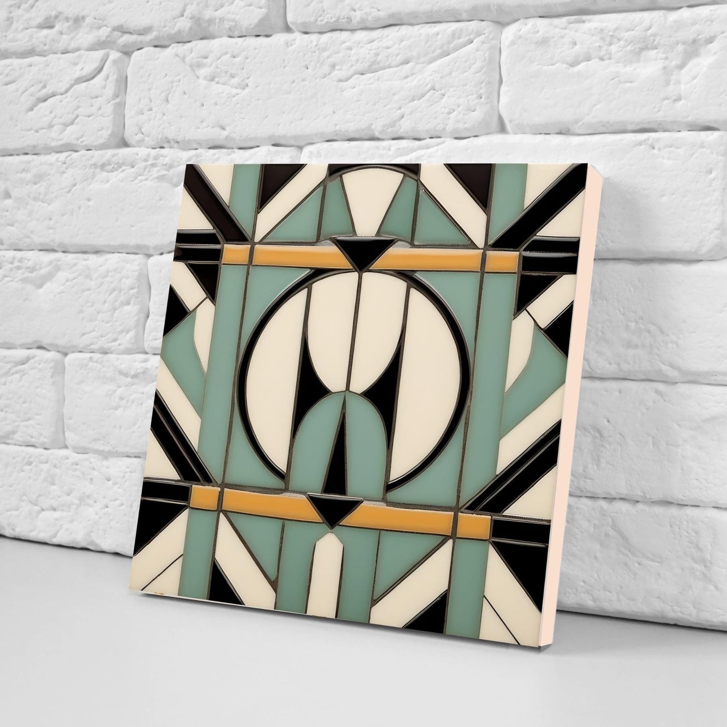 Art Deco Tile Green Backsplash - Set of 2 Retro Wall Decor Geometric Tiles - Kitchen, Bathroom, Sink Splashback,Shower Wall Art,Fireplace