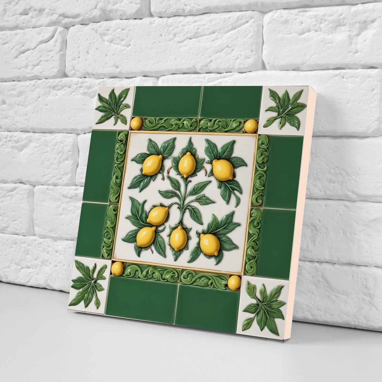 Italian Majolica Lemon Tiles - Set of 2 Mediterranean Wall Decor Tiles -Kitchen Backsplash,Bathroom,Shower Wall,Fireplace, Sink Splashback