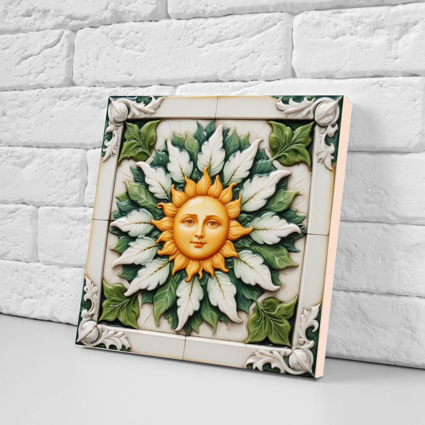 Sun Tile - Italian Majolica Sun Tiles Set of 2 Wall Decor Tiles -Kitchen Backsplash Tiles, Sink Splashback,Bathroom, Shower Wall Art,Coaster