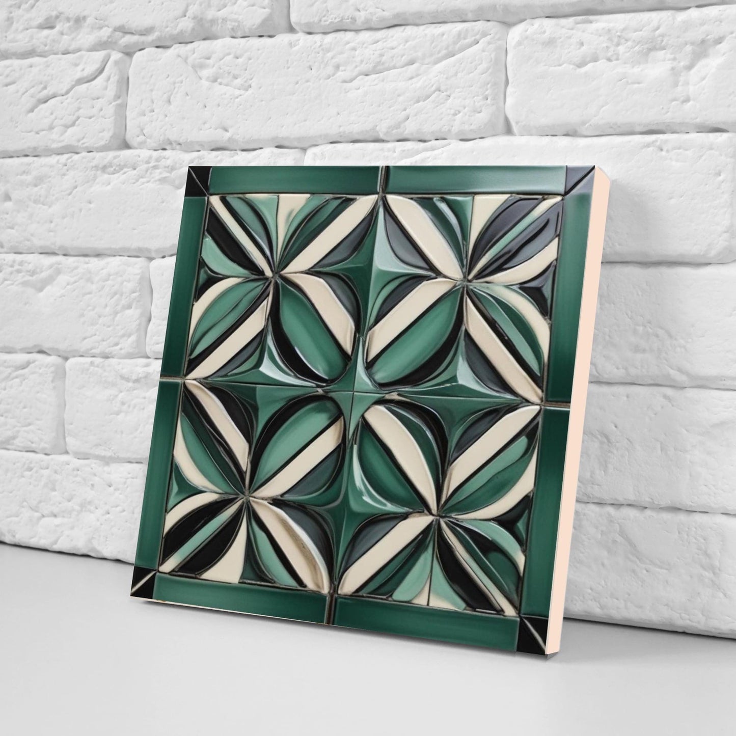 Art Deco Ceramic Tiles Green-Set of 2 Art Deco Wall Decor Geometric Tiles-Kitchen Backsplash,Sink Splashback,Bathroom, Shower Wall,Fireplace