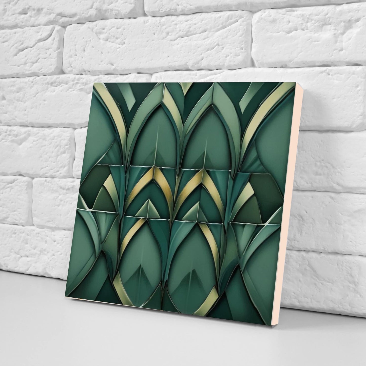Art Deco Ceramic Tiles Green-Set of 2 Retro Wall Decor Geometric Tiles-Kitchen Backsplash,Fireplace,Sink Splashback,Bathroom, Shower Wall