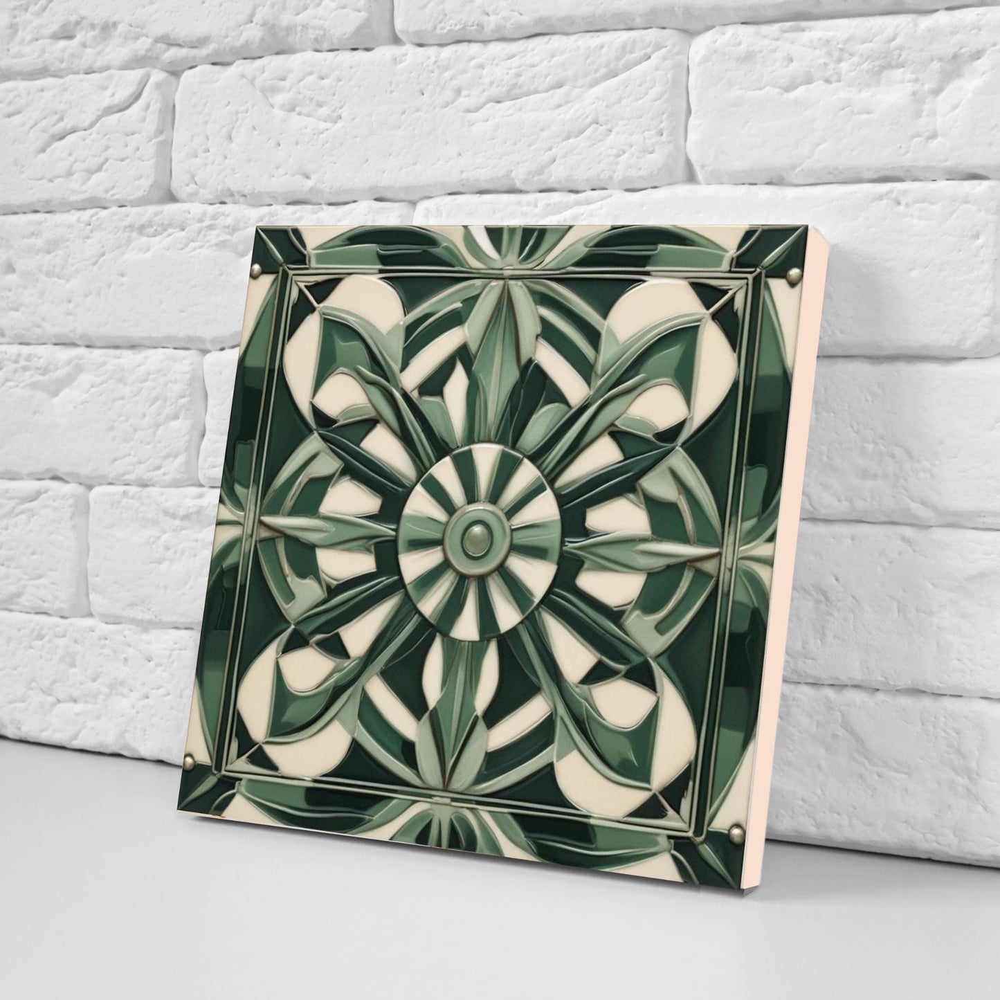 Art Deco Ceramic Tiles Green-Set of 2 Retro Wall Decor Geometric Tiles -Kitchen Backsplash,Shower,Bathroom Wall,Sink Splashback,Fireplace