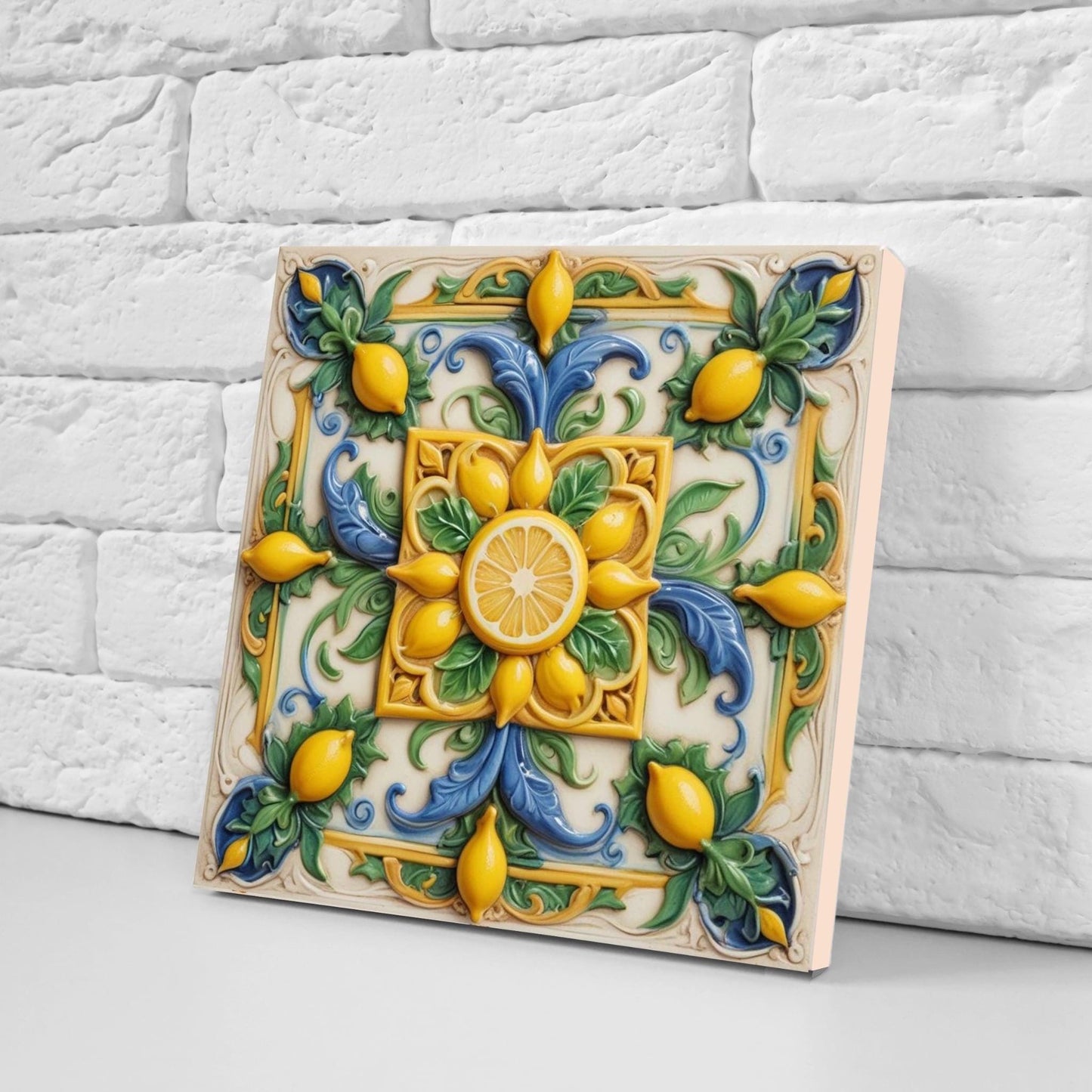 Italian Majolica Lemon Tiles - Set of 2 Mediterranean Flower Wall Decor -Kitchen Backsplash,Bathroom, Shower Wall,Fireplace,Sink Splashback