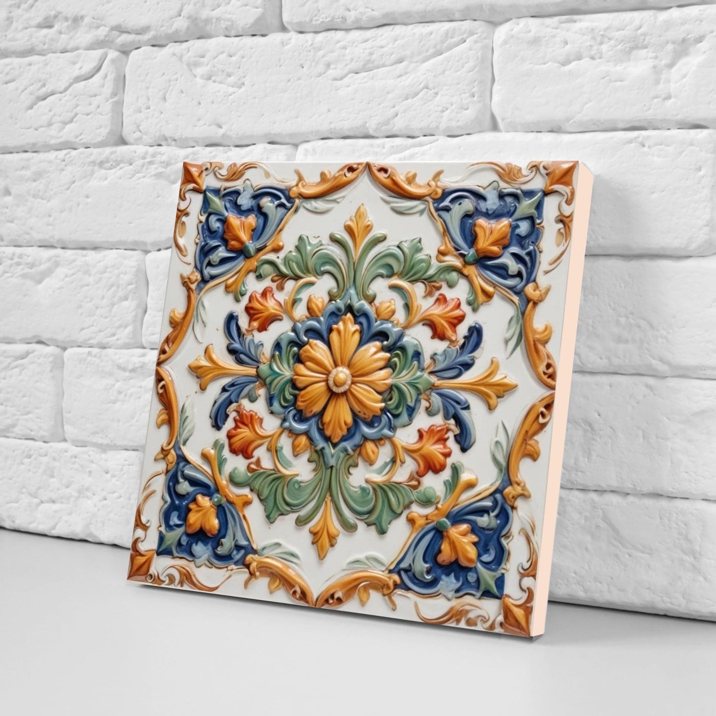 Italian Majolica Floral Tile - Set of 2 Sicilian Tiles Flower Wall Decor -Kitchen Backsplash,Bathroom, Shower Wall,Fireplace,Sink Splashback