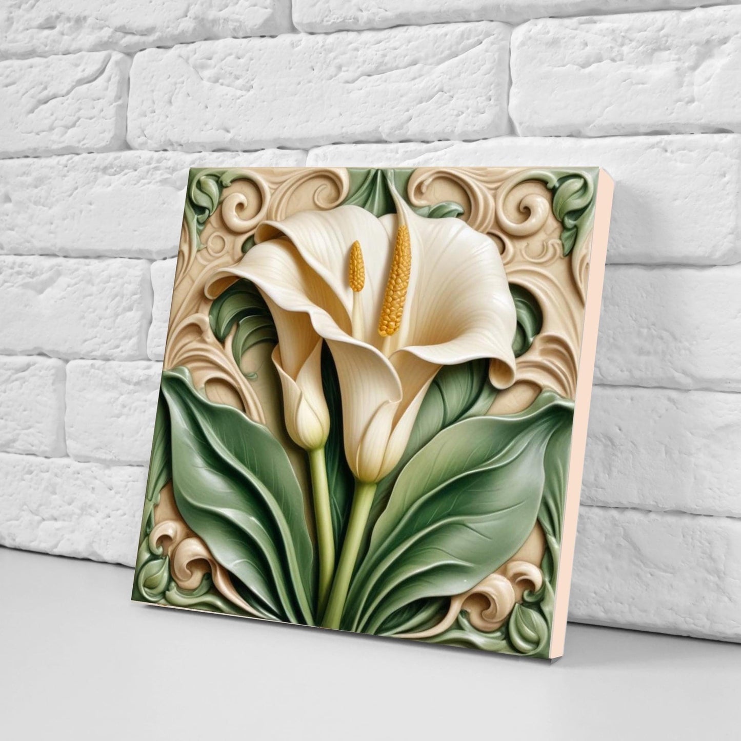 Calla Lily Tile Art Nouveau Tiles - Set of 2 - Flower Botanical Art Flat Print Ceramic Tiles -Kitchen Backsplash, Bathroom,Sink Splashback