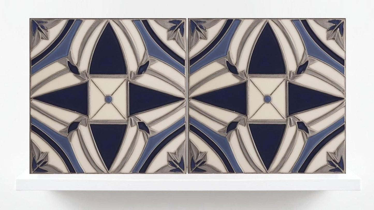 Art Deco Ceramic tiles Blue - Set of 2 Art Retro Wall Decor Geometric Tiles - Kitchen Backsplash , Bathroom,Sink Splashback, Accent Wall Art