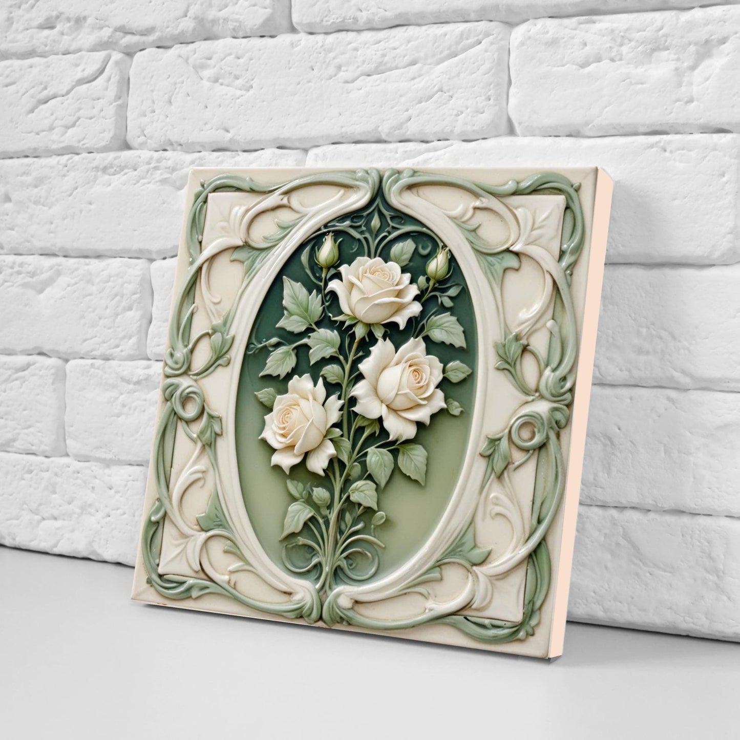 Rose Tile Art Nouveau Flower Ceramic Tiles - Set of 2 Botanical Wall Decor Print -Kitchen Backsplash,Bathroom,Shower Wall,Sink Splashback