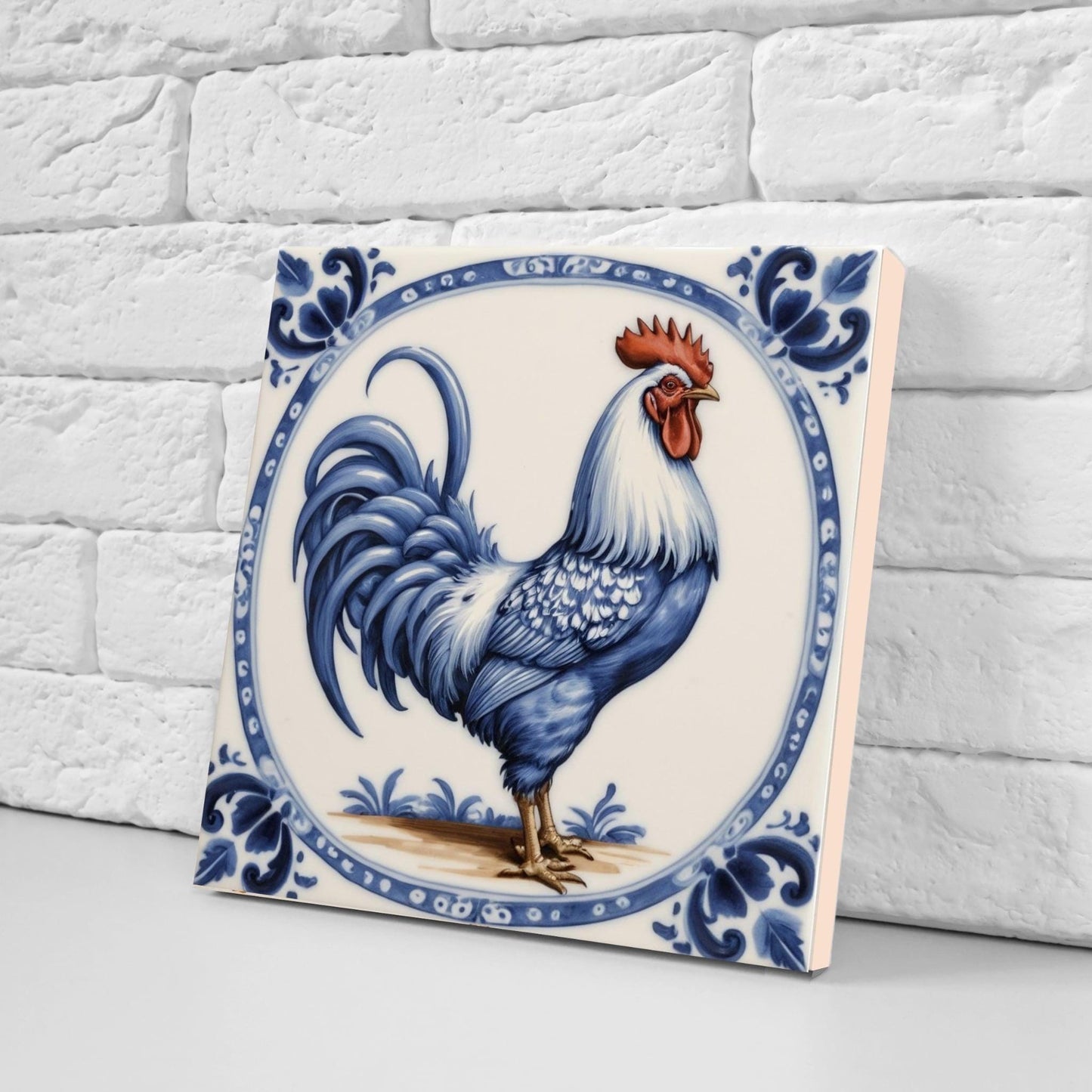 Rooster Tile-Delft Bird-Dutch Blue Ceramic Tile - Set of 2 Ceramic Delftware Tiles-Delft Prints-Kitchen Backsplash,Sink,Bathroom,Shower Wall