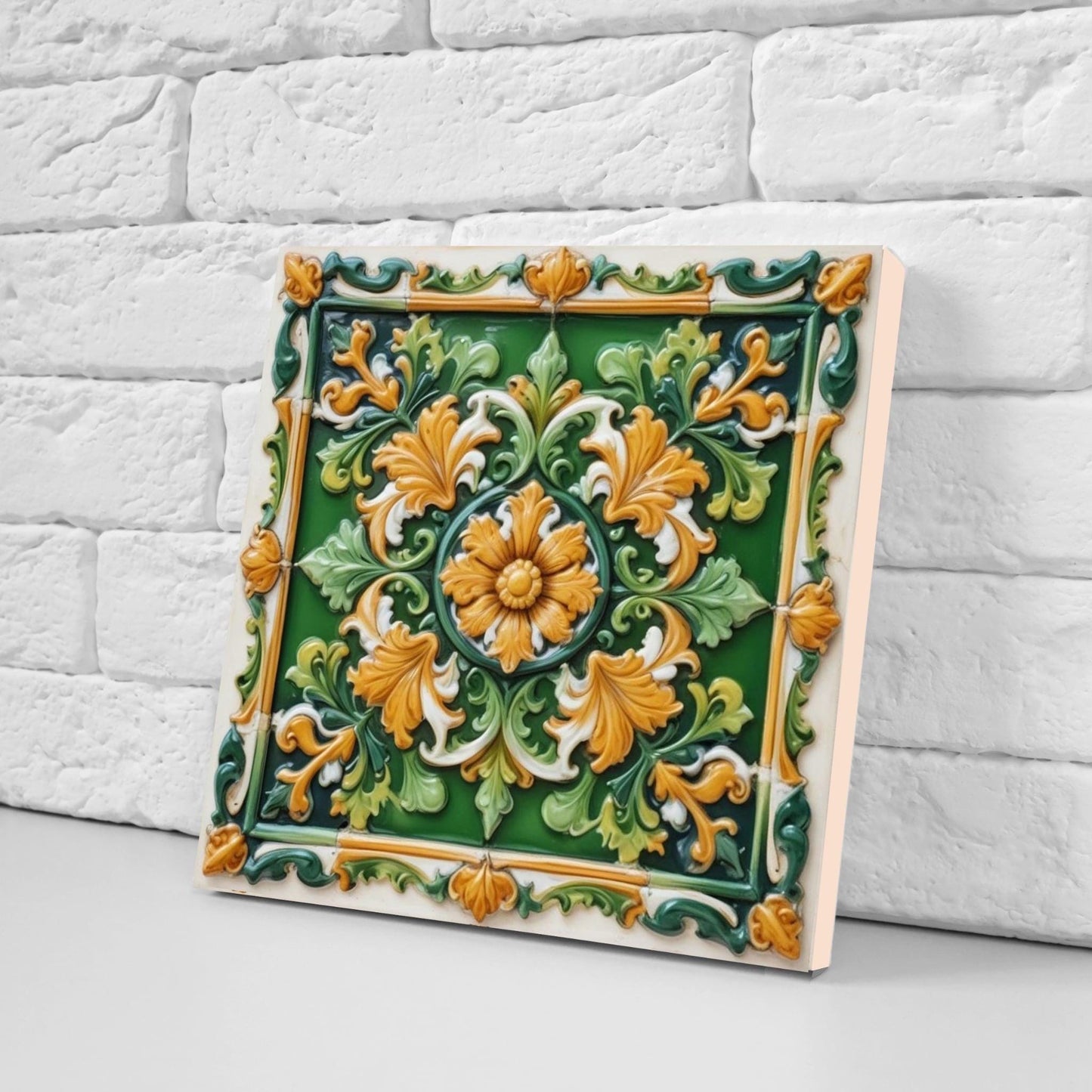 Italian Majolica Floral Tile -Set of 2 Sicilian Tiles Flower Wall Decor -Kitchen Backsplash,Bathroom, Shower Wall,Fireplace,Sink Splashback