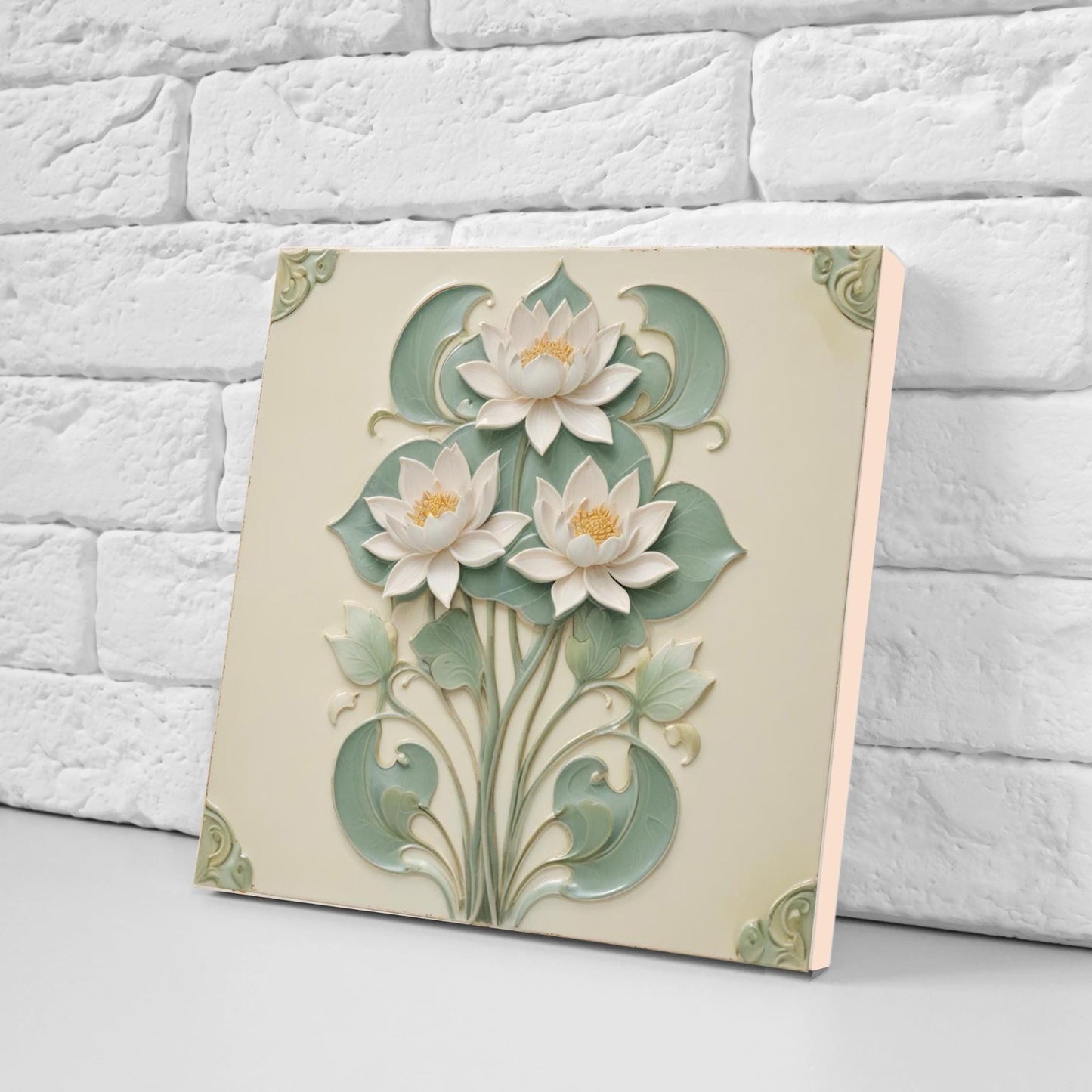 Lotus Tile Art Nouveau Flower Ceramic Tiles-Set of 2 Art Nouveau Wall Decor Tiles - Kitchen Backsplash Tiles,Shower,Bathroom,Sink Splashback