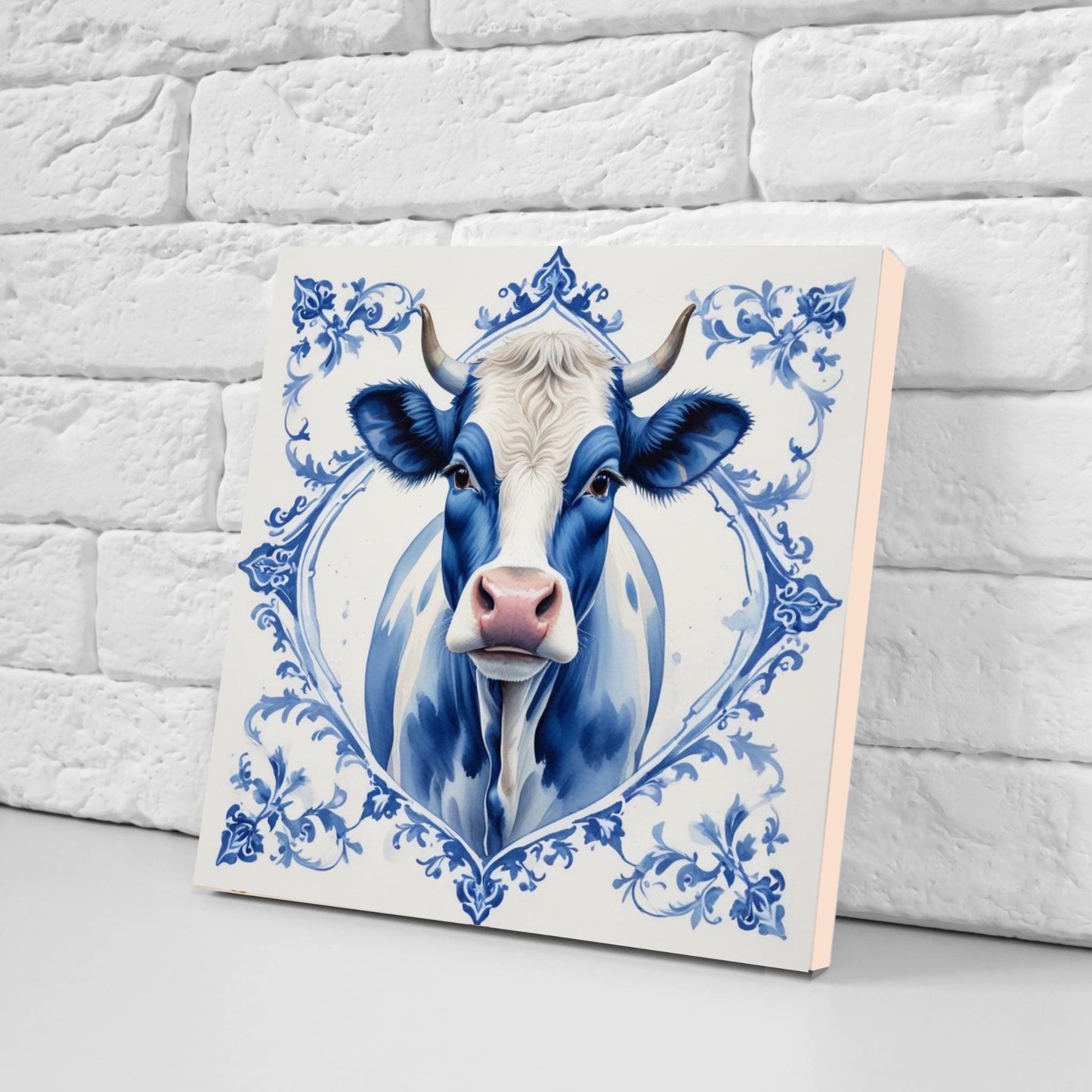 Delft Blue Tile Animal-Cow Tile -Set of 2 Ceramic Delftware Tiles-Delft Prints Countryside Wall Art,Kitchen Backsplash,Sink,Bathroom,Shower