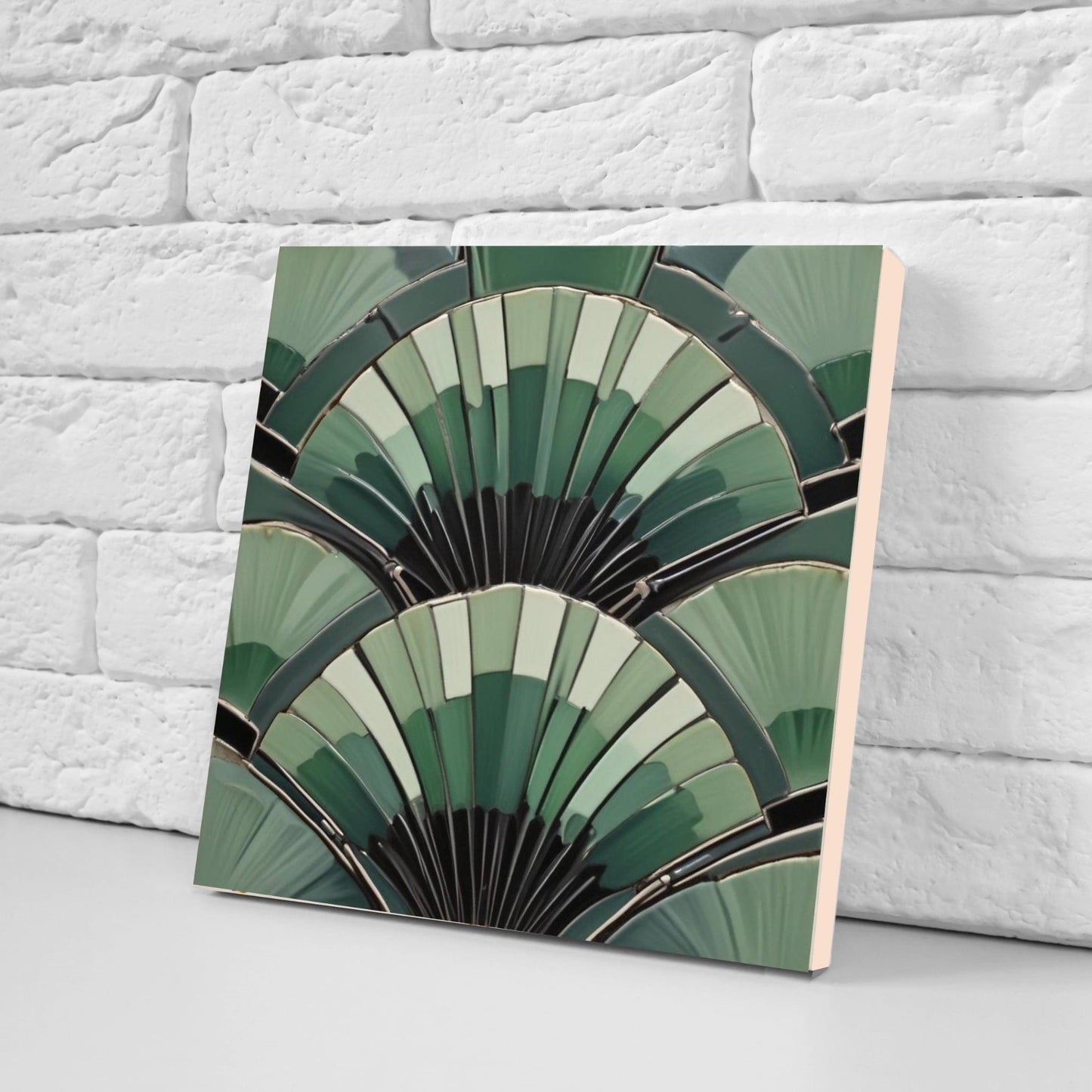 Art Deco Ceramic Tiles Green-Set of 2 Art Deco Wall Decor Geometric Tiles -Kitchen Backsplash,Shower,Bathroom Wall,Sink Splashback,Fireplace
