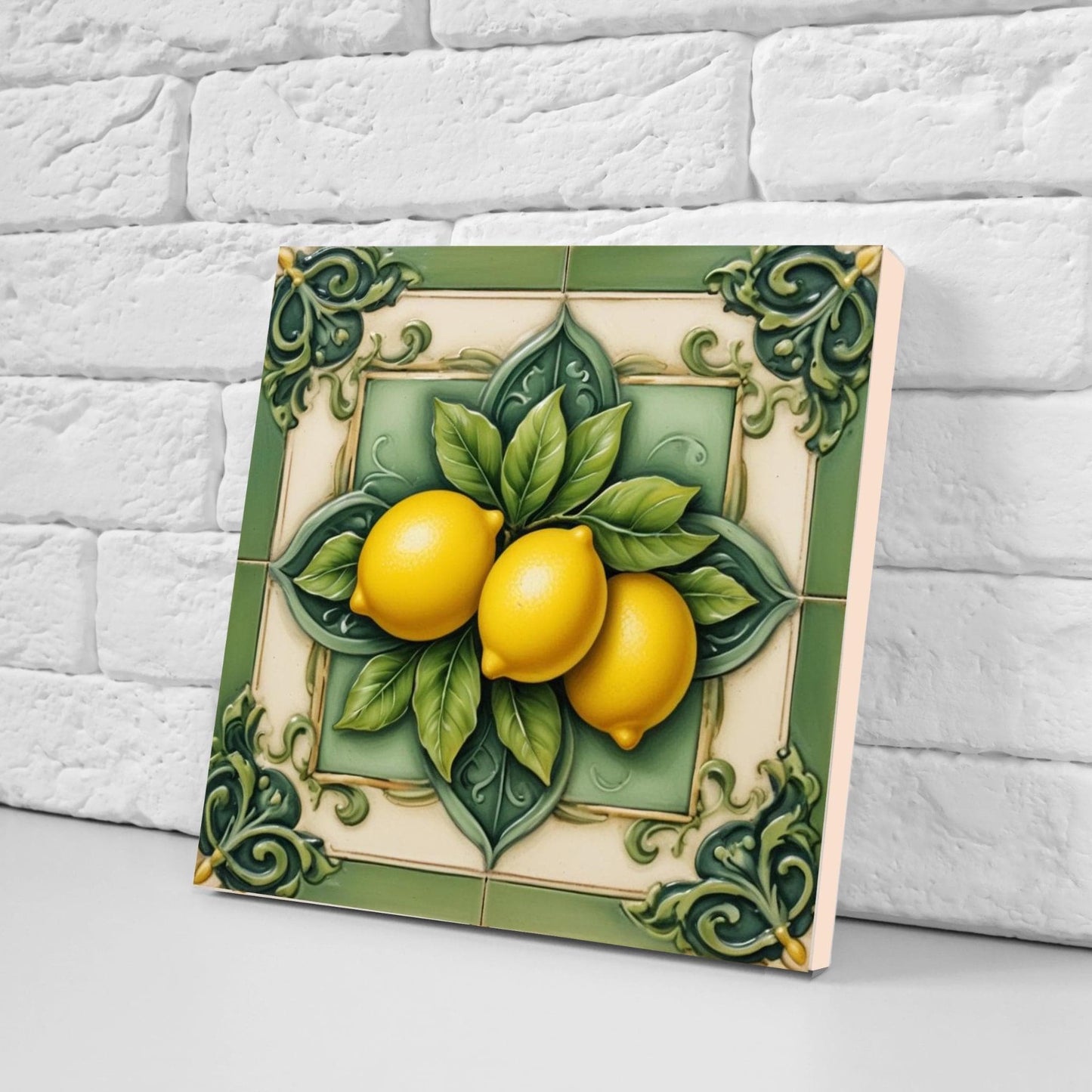 Italian Majolica Lemon Tiles - Set of 2 Mediterranean Wall Decor Tiles -Kitchen Backsplash,Bathroom,Shower Wall,Fireplace, Sink Splashback