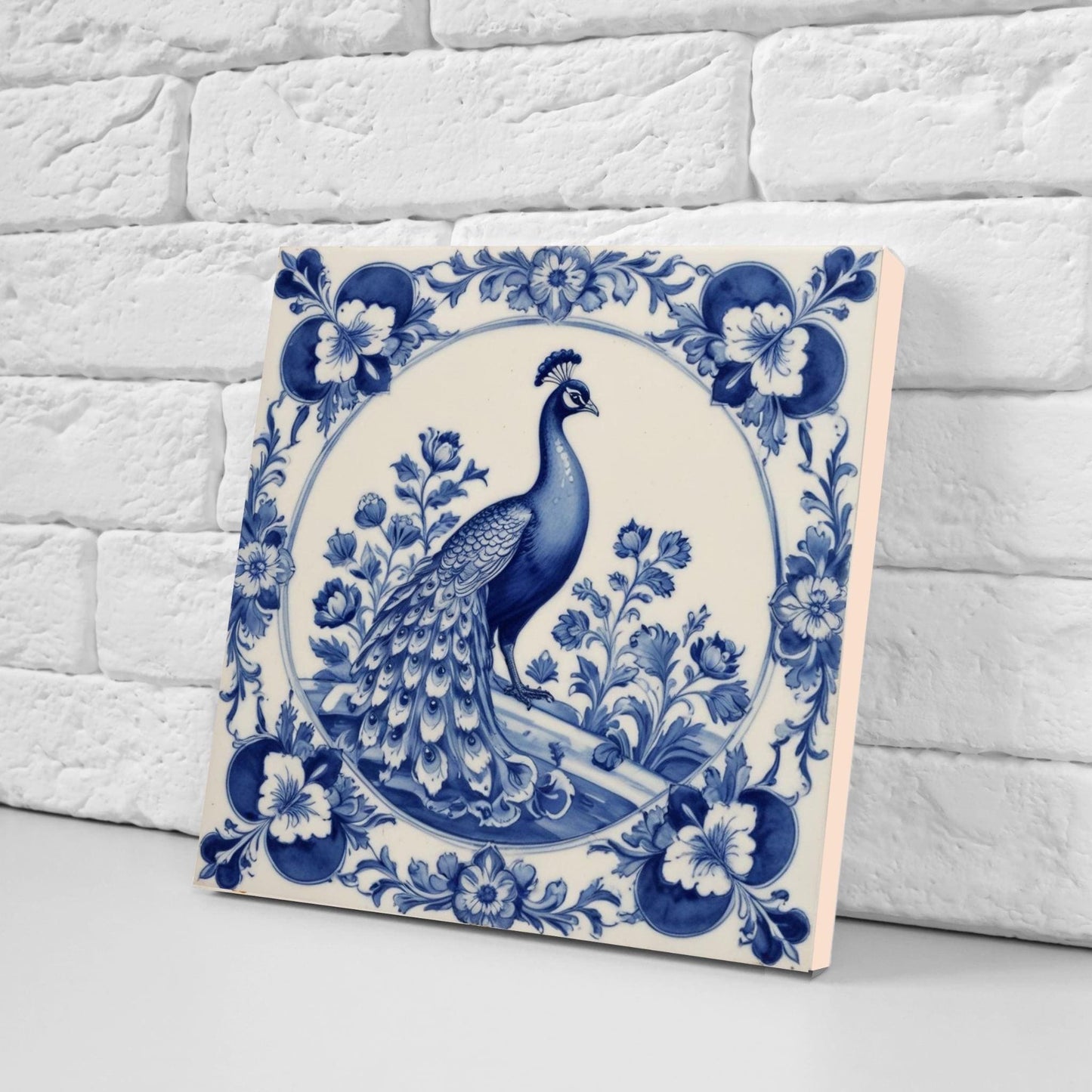 Delft Blue Tile Animal-Bird Tile-Set of 2 Ceramic Delftware Tiles-Delft Prints-Peacock Tiles - Kitchen Backsplash,Sink,Bathroom,Shower Wall