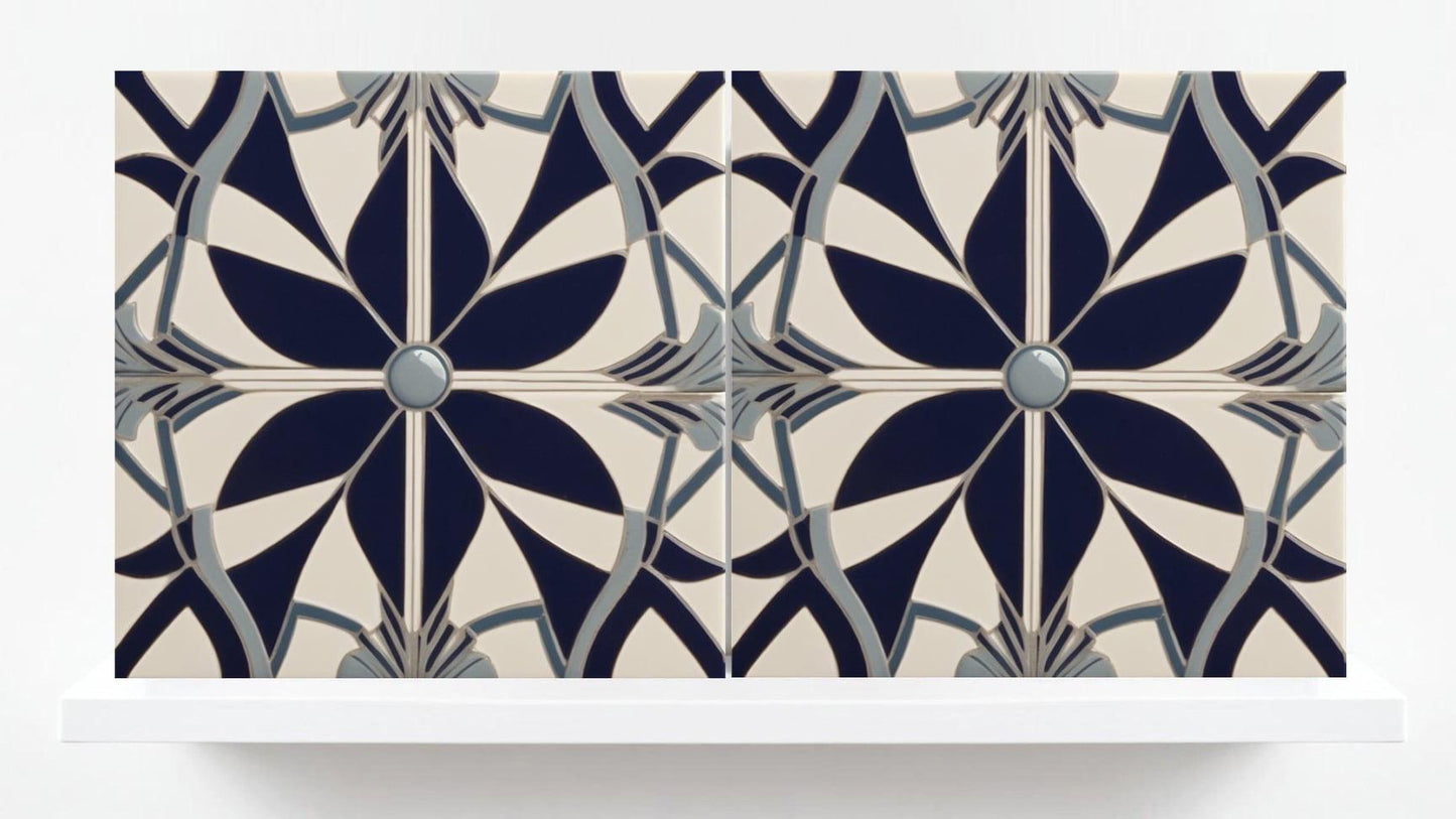 Art Deco Tile Backsplash - Set of 2 Retro Wall Decor Geometric Tiles - Kitchen, Bathroom, Sink Splashback,Shower Wall Art,Fireplace Tiles
