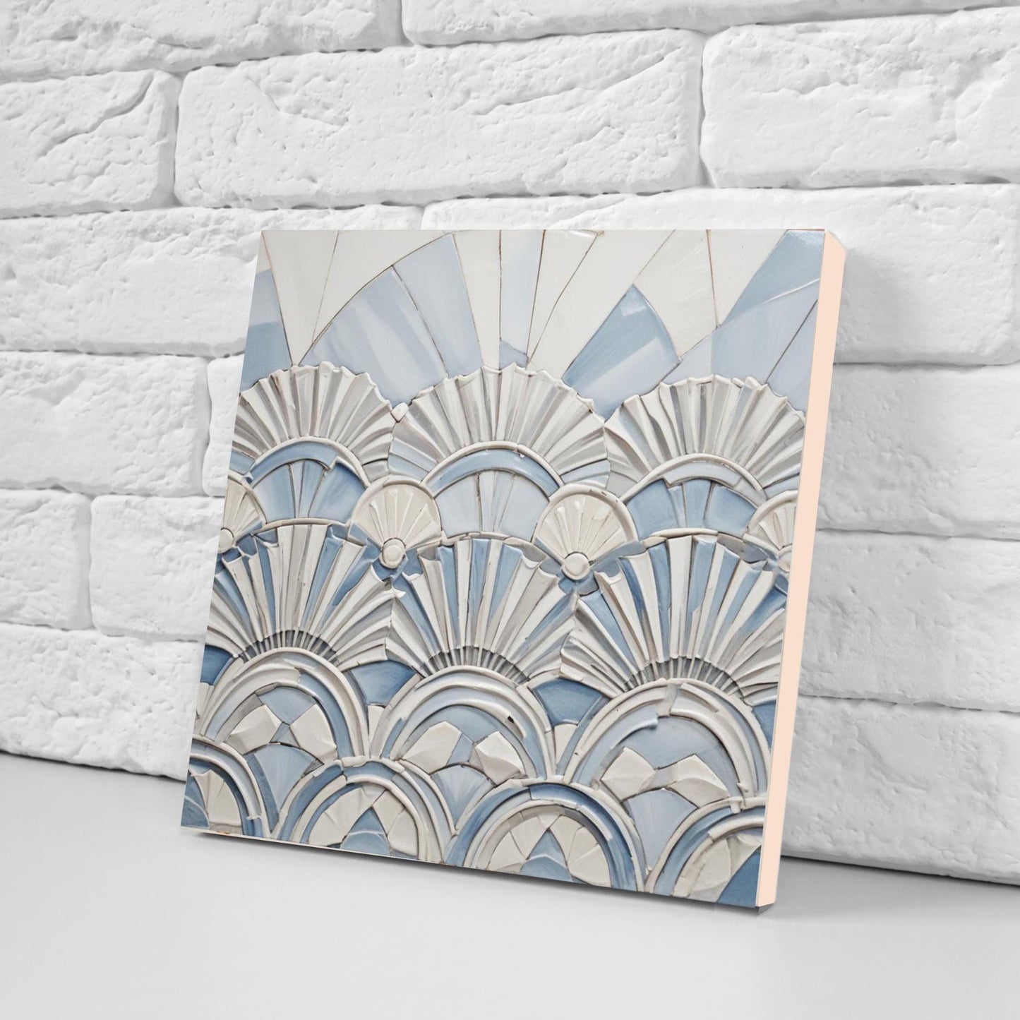 Art Deco Tile Blue - Set of 2 Art Deco Ceramic Wall Decor Geometric Tiles - Kitchen Backsplash , Bathroom, Sink Splashback, Accent Wall Art