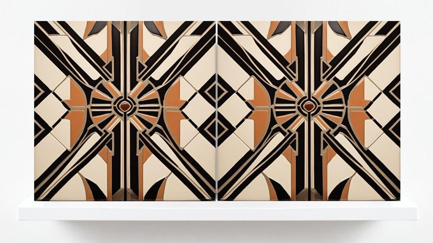Art Deco Tile Backsplash - Set of 2 Retro Wall Decor Geometric Tiles - Kitchen, Bathroom, Sink Splashback,Shower Wall Art,Fireplace Tiles