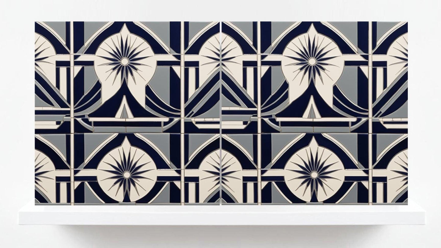 Art Deco Ceramic tiles - Set of 2 Art Deco Wall Decor Geometric Tiles - Kitchen Backsplash, Shower,Bathroom Tiles,Sink splashback,Fireplace