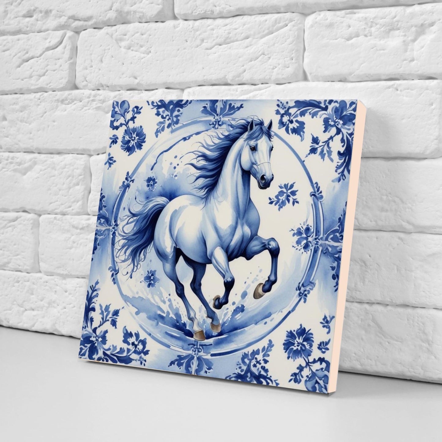 Delft Blue Tile Animal-Horse Tile-Set of 2 Ceramic Delftware Tiles-Delft Prints Countryside Wall Art,Kitchen Backsplash,Sink,Bathroom,Shower