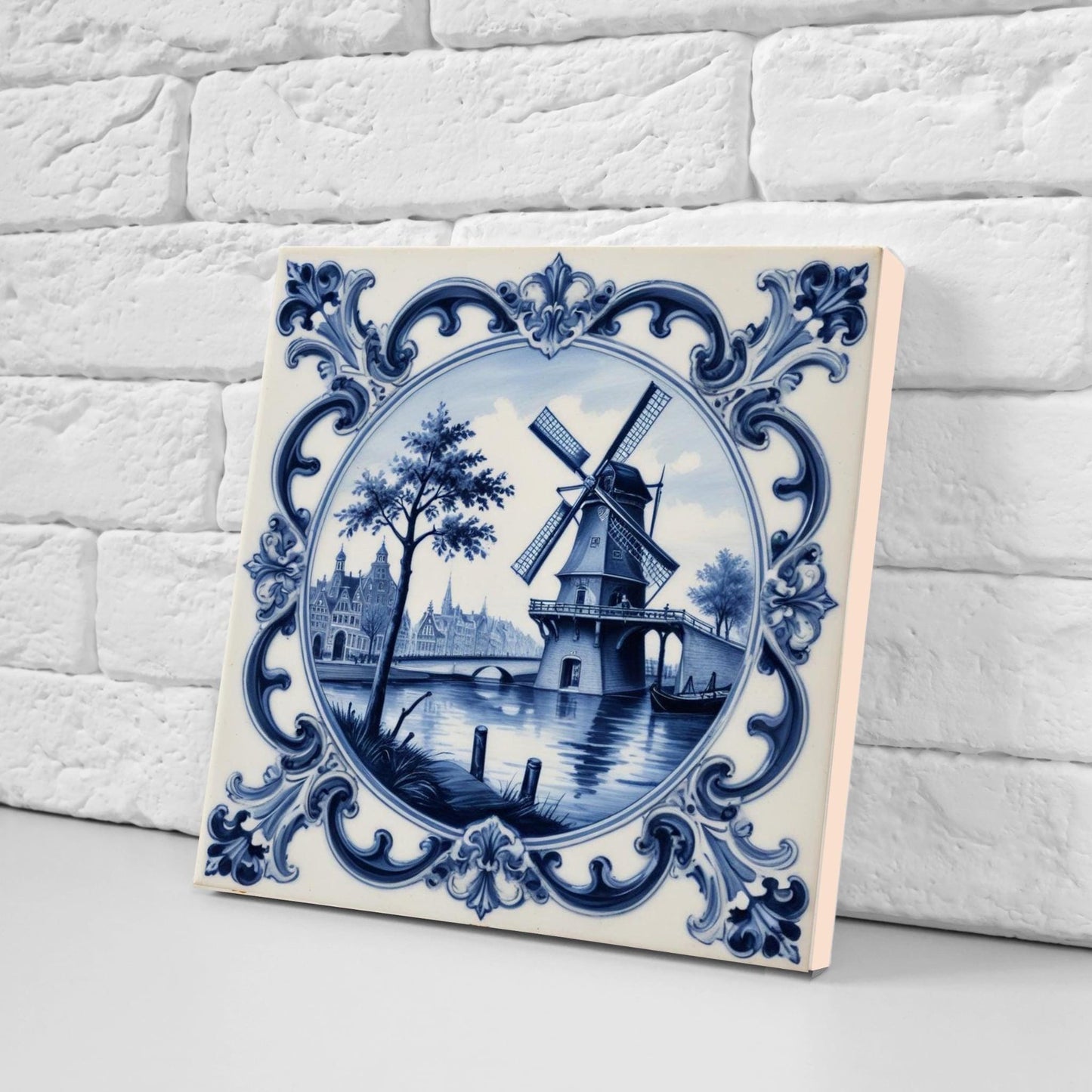 Delft Windmill Tile - Set of 2 Delftware Tiles- Dutch Tiles - Delft Blue Ceramic Tiles - Delft Prints- Kitchen Backsplash, Sink,Bathroom