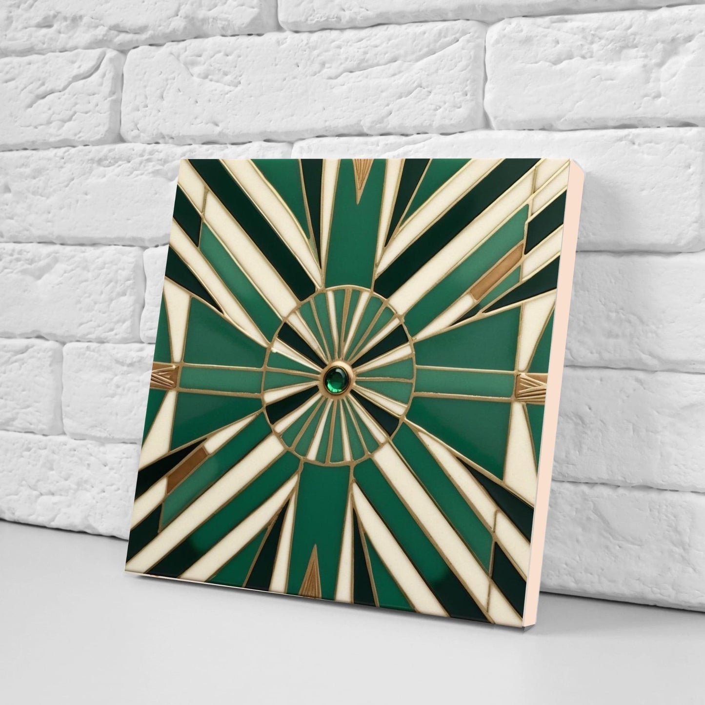 Art Deco Ceramic Tiles Green- Set of 2 Retro Wall Decor Geometric Tiles - Kitchen Backsplash Tiles,Shower, Bathroom Wall,Sink Splashback