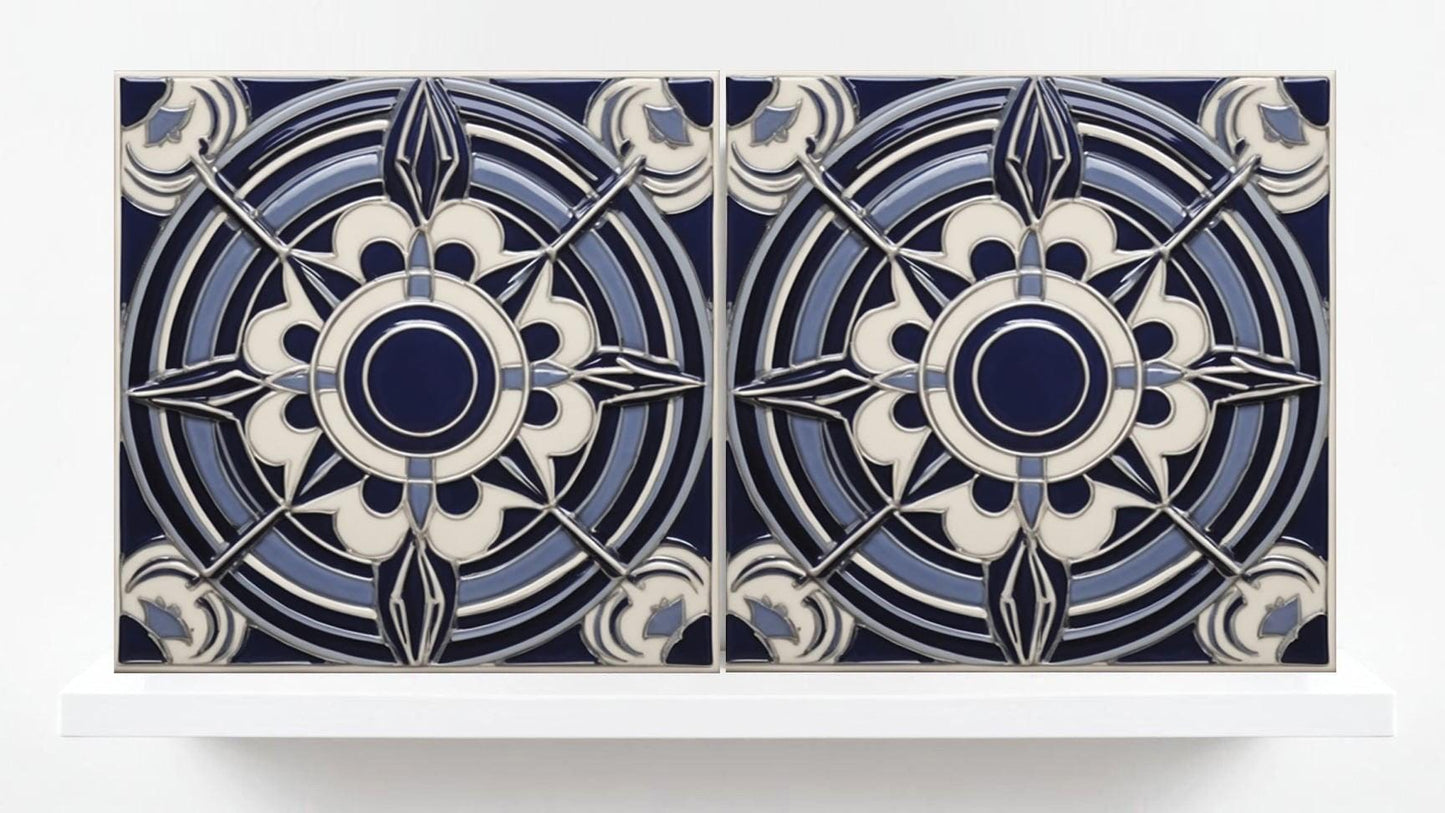 Art Deco Tile Backsplash - Set of 2 Retro Wall Decor Geometric Tiles - Kitchen, Bathroom, Sink Splashback,Shower Wall Art,Fireplace Tiles