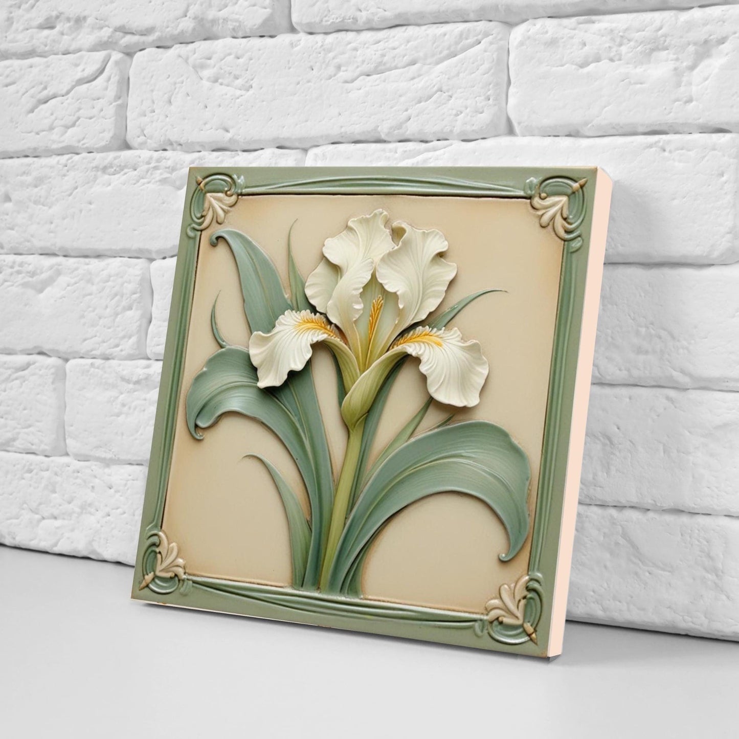 Art Nouveau Flower Ceramic tiles - Set of 2 Botanical Print Irises Wall Decor - Iris Print, Kitchen Backsplash Tiles,Bathroom Shower Decor