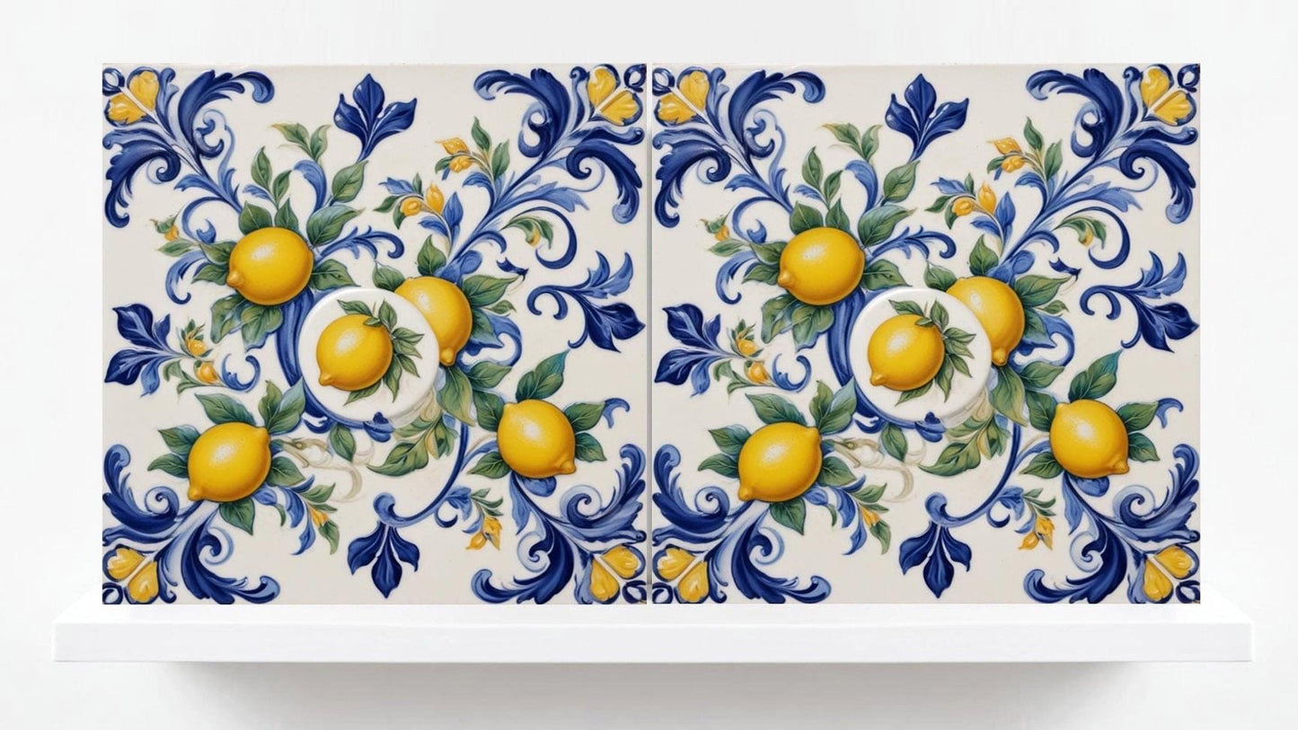 Italian Majolica Lemon Tiles - Set of 2 Mediterranean Wall Decor Fruit Tiles -Kitchen Backsplash,Bathroom,Shower ,Fireplace, Sink Splashback