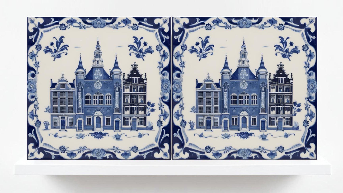 Delft Blue Tile - Set of 2 Ceramic Delftware Amsterdam Tiles- Dutch Tiles -Delft Prints- Kitchen Backsplash, Sink Splashback,Bathroom,Shower