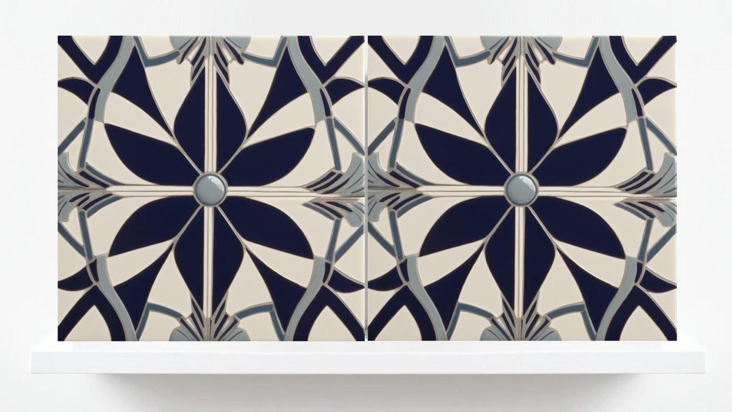 Art Deco Ceramic tiles - Set of 2 Art Deco Wall Decor Geometric Tiles - Kitchen Backsplash, Shower,Bathroom Wall, Fireplace, Sink Splashback