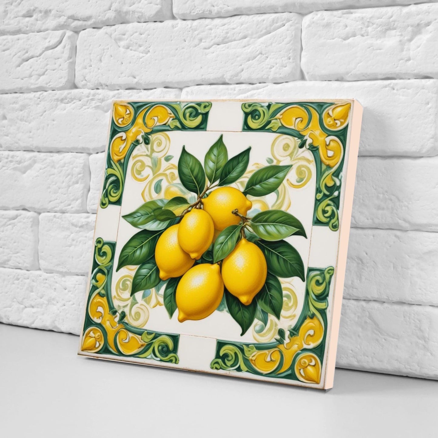 Italian Majolica Lemon Tiles - Set of 2 Mediterranean Wall Decor Fruit Tiles -Kitchen Backsplash,Bathroom,Shower ,Fireplace, Sink Splashback