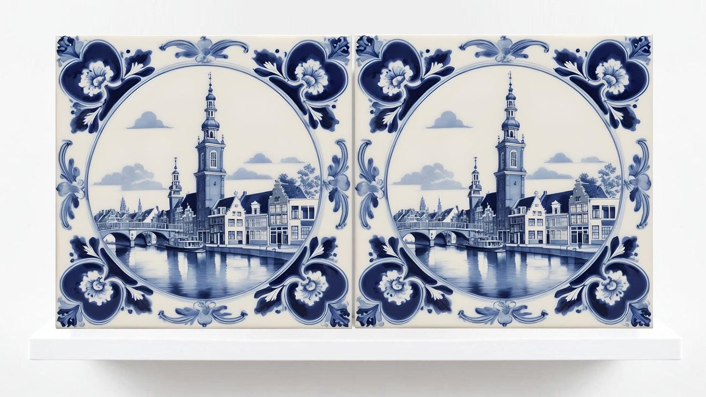 Delft Blue Tile - Set of 2 Ceramic Delftware Amsterdam Tiles- Dutch Tiles -Delft Prints- Kitchen Backsplash, Sink Splashback,Bathroom,Shower