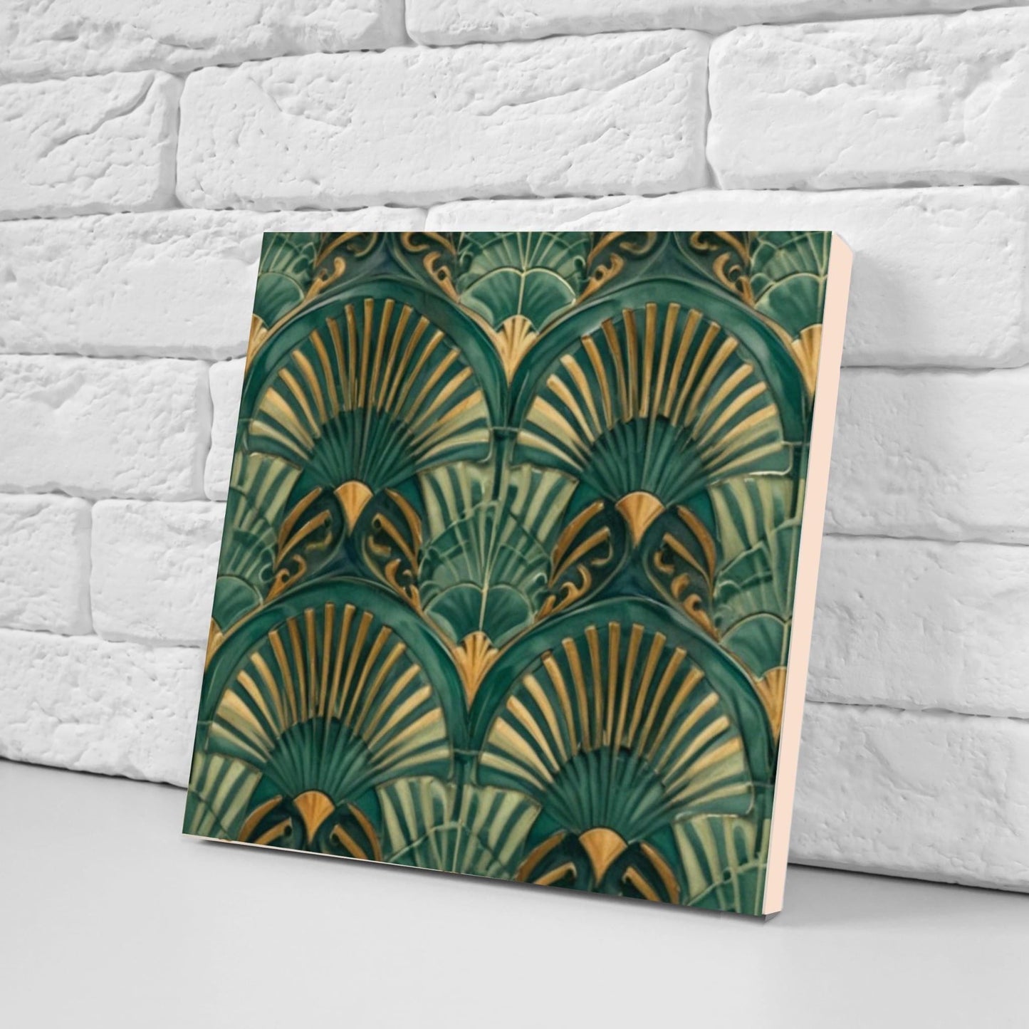 Art Deco Ceramic Tiles Green-Set of 2 Retro Wall Decor Geometric Tiles -Kitchen Backsplash,Shower,Bathroom Wall,Sink Splashback,Fireplace