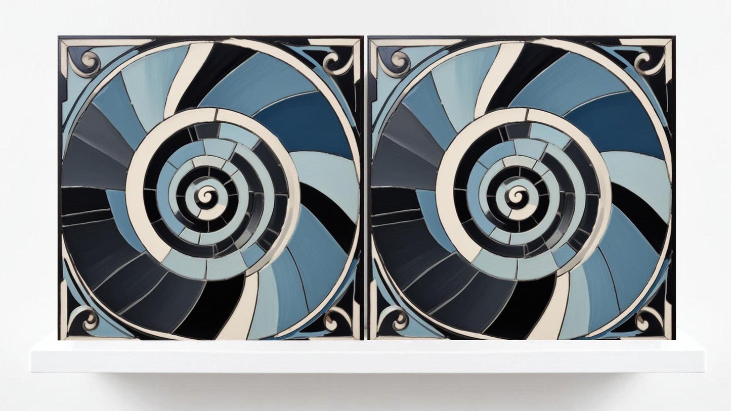 Art Deco Tile Backsplash - Set of 2 Retro Wall Decor Geometric Tiles - Kitchen, Bathroom, Sink Splashback,Shower Wall Art,Fireplace Tiles
